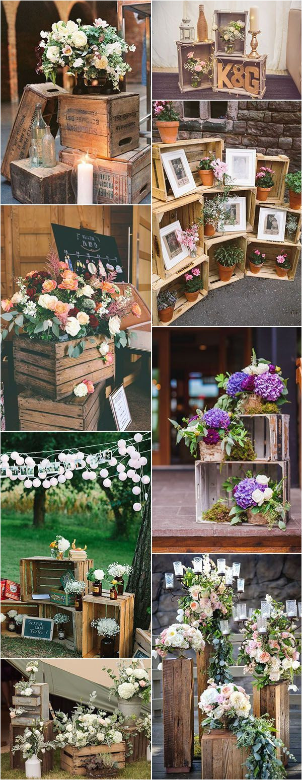 vintage rustic wedding decoration ideas with wooden crates