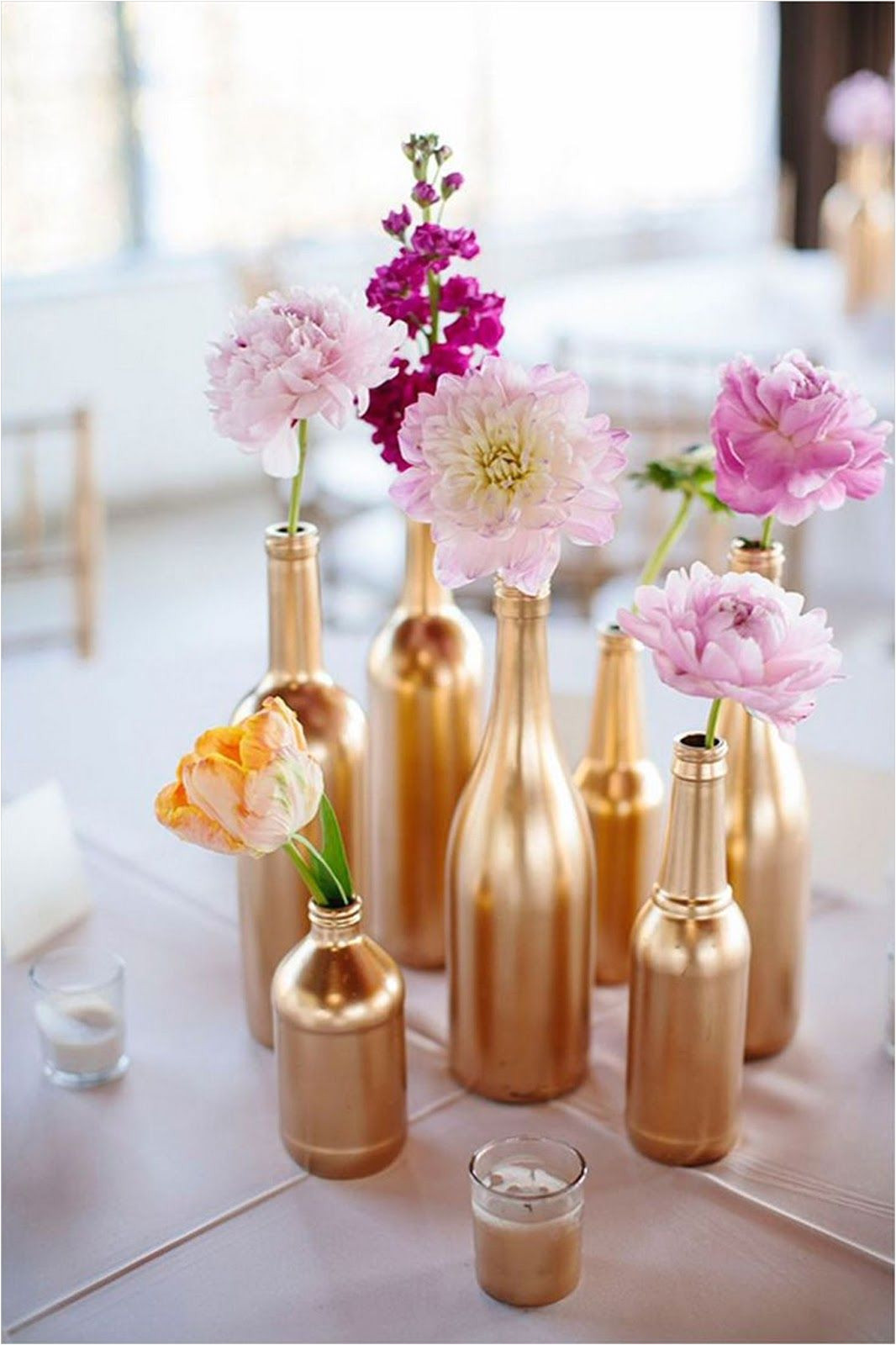 centros de mesa con botellas para boda centros de mesa