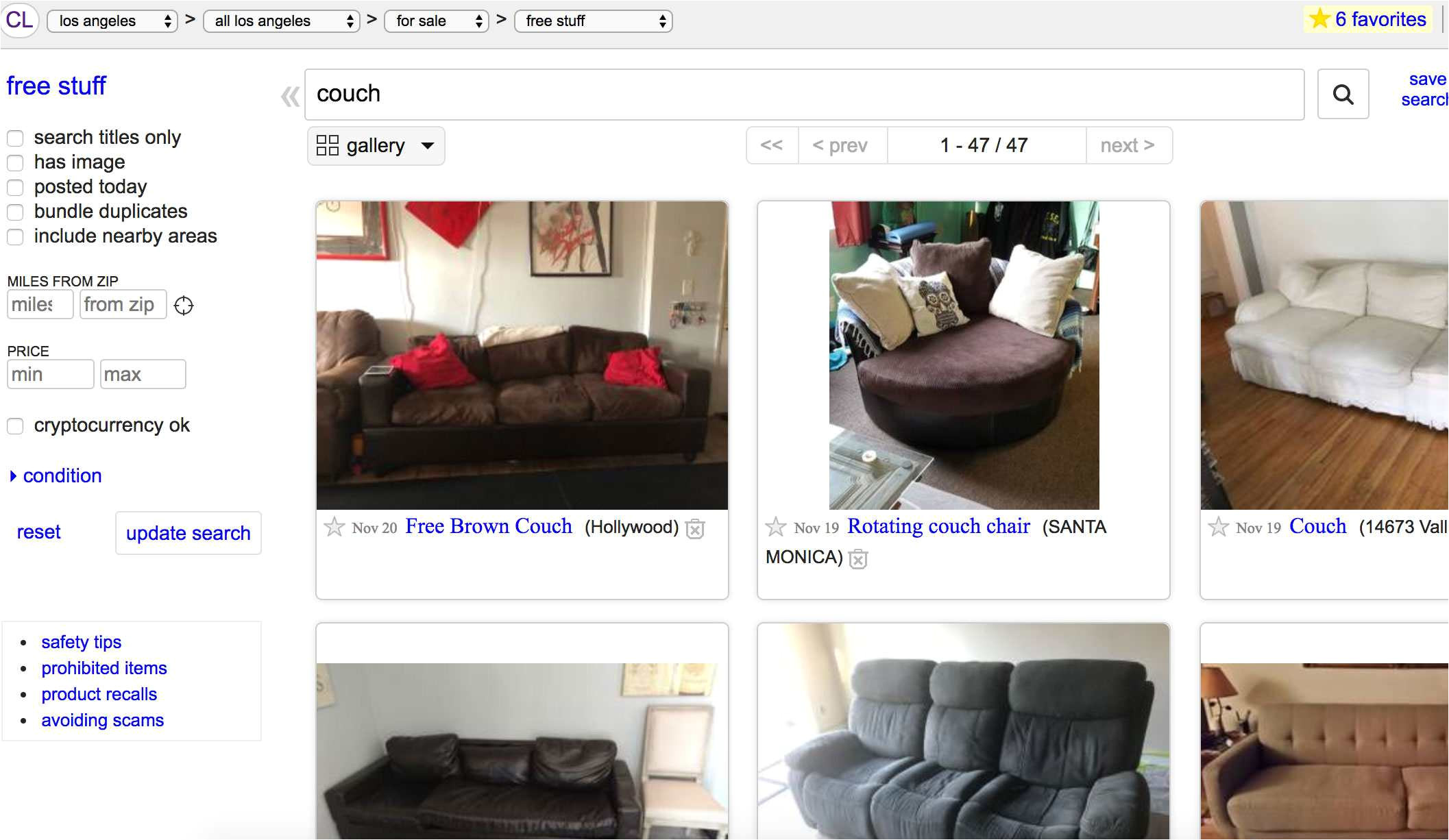 list of free items for sale on craigslist