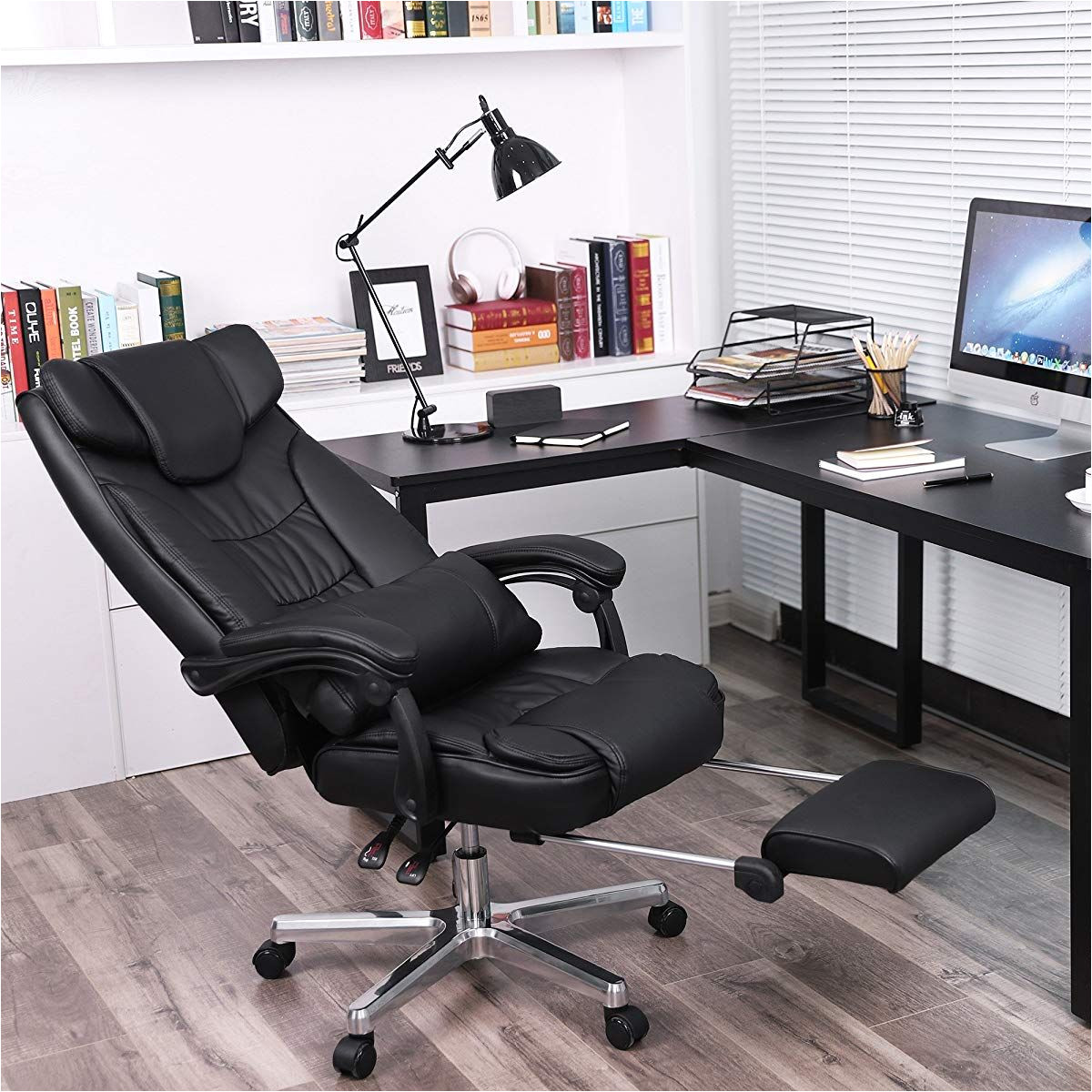 Desk Chair with Leg Rest Gaming Swivel Chair with Foldable Headrest Office Chair