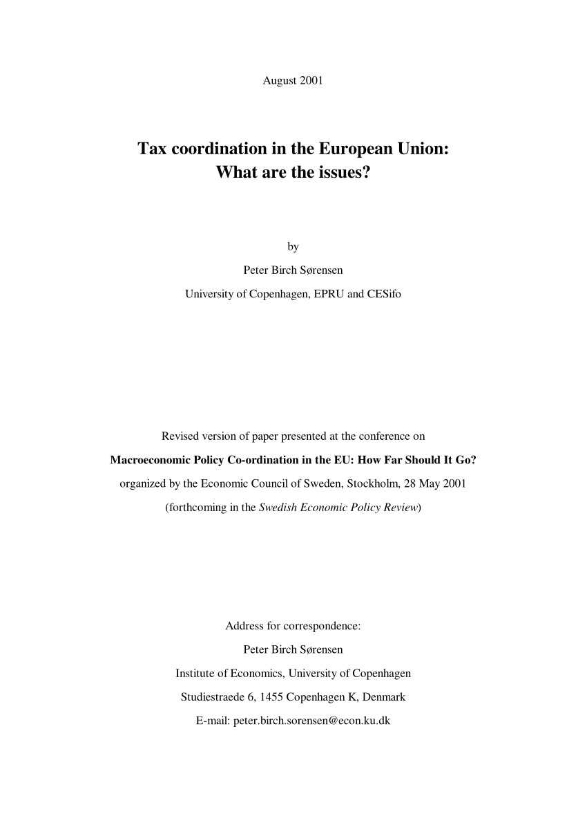 pdf tax coordination in the european union what are the issues