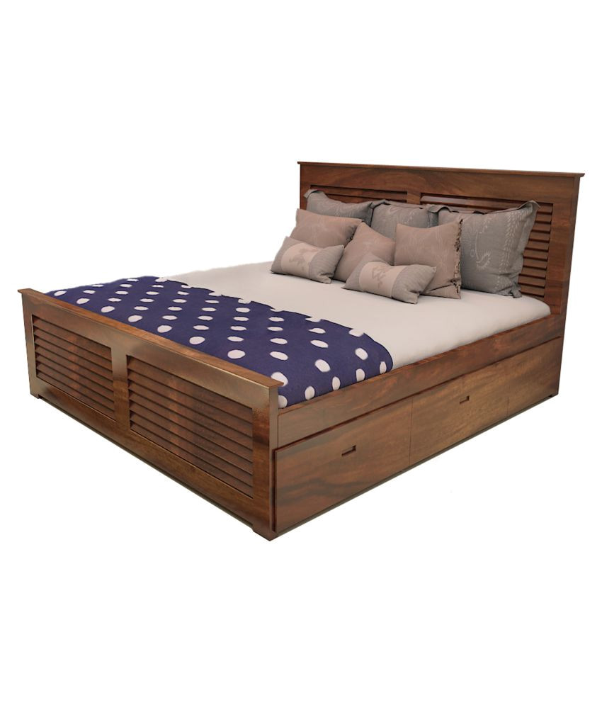 wooden king size double bed in teak finish