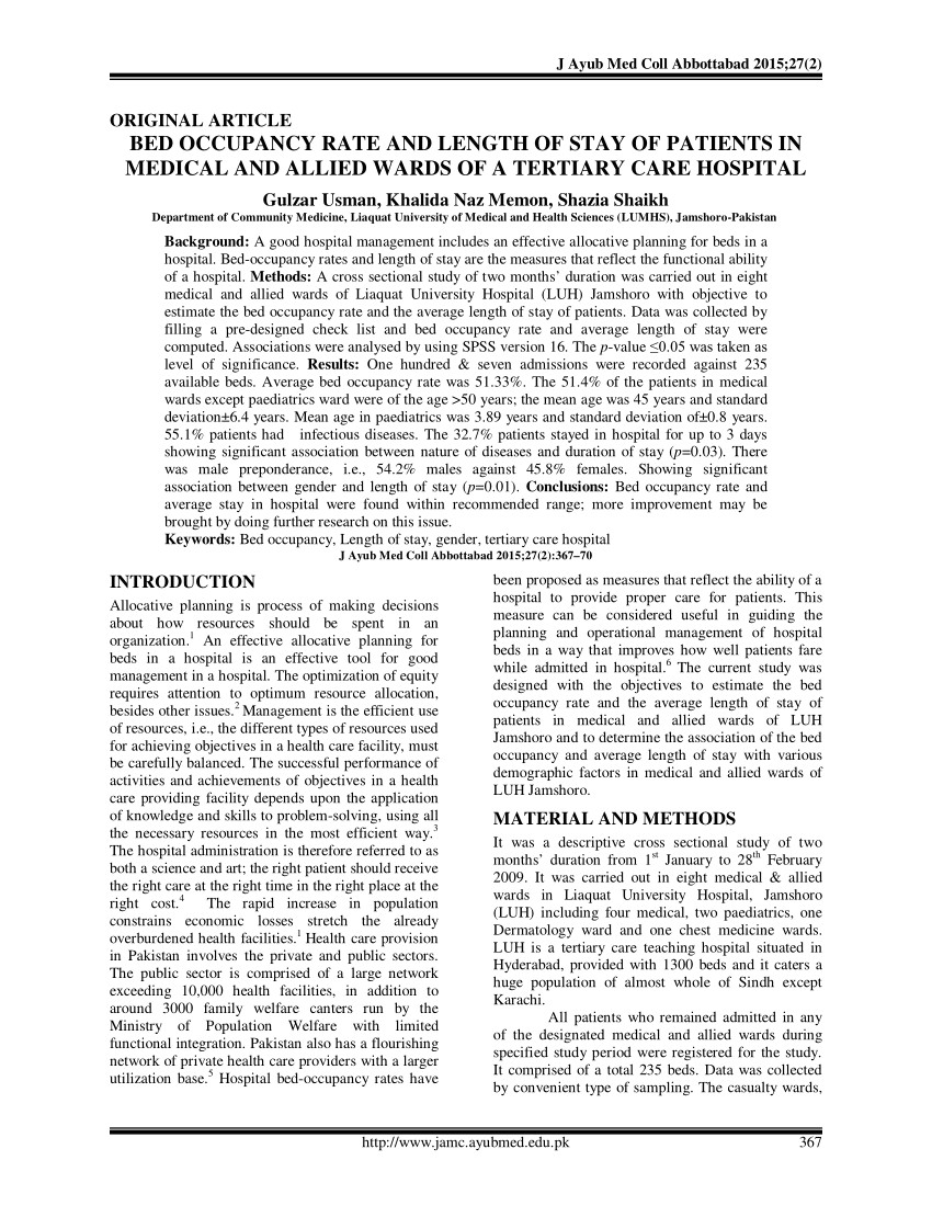 pdf bed occupancy rate and length of stay of patients in medical and allied wards of a tertiary care hospital