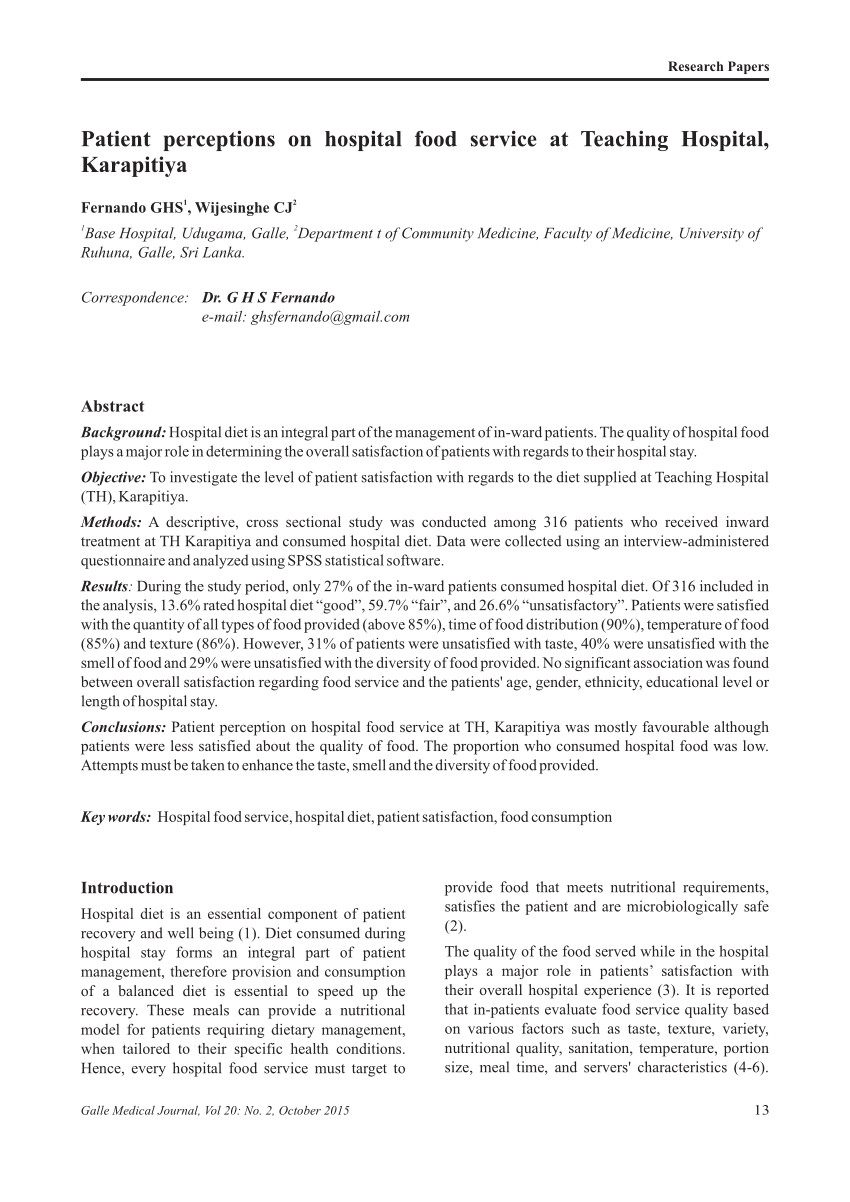 pdf quality and standards of hospital food service a critical analysis and suggestions for improvements