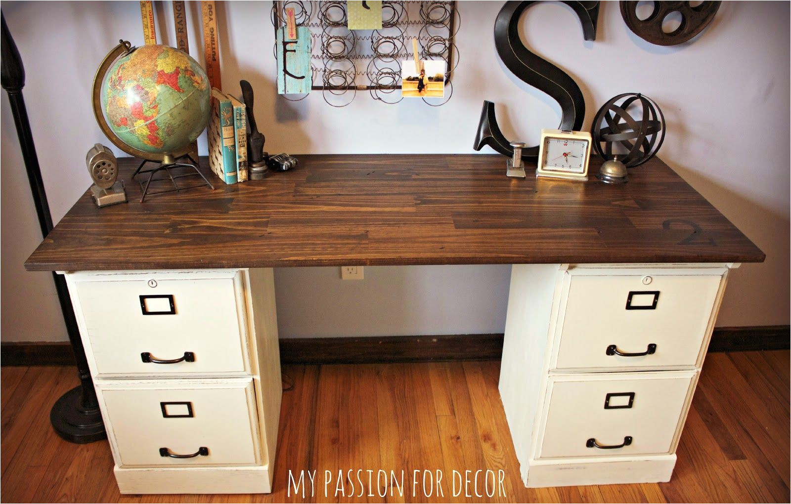 Diy Desk with File Cabinet Pottery Barn Inspired Desk Using Goodwill Filing Cabinets In 2019