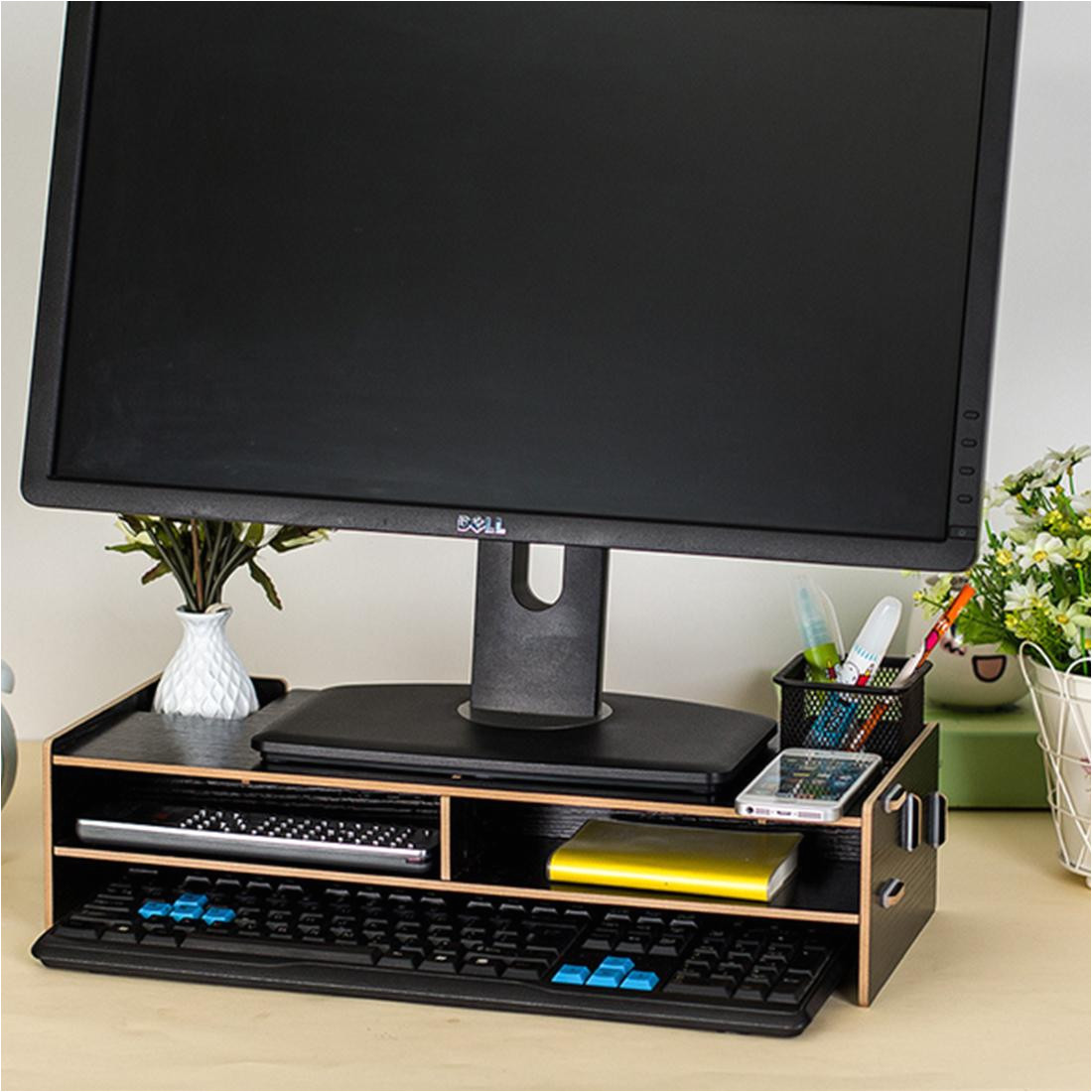 diy desktop computer monitor riser stand desktop holz monitor riser mit lagerung slots lagerung halter
