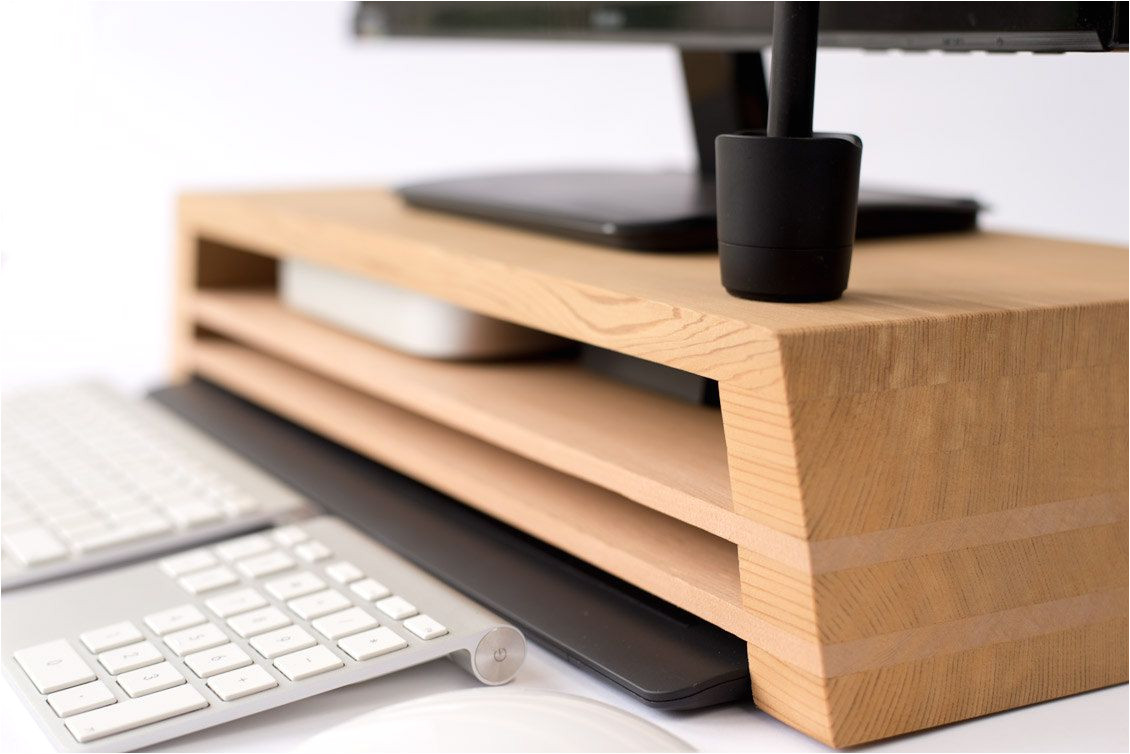 ultimate display stand with mac mini wacom keyboard storage opportunities by studiohaft on etsy