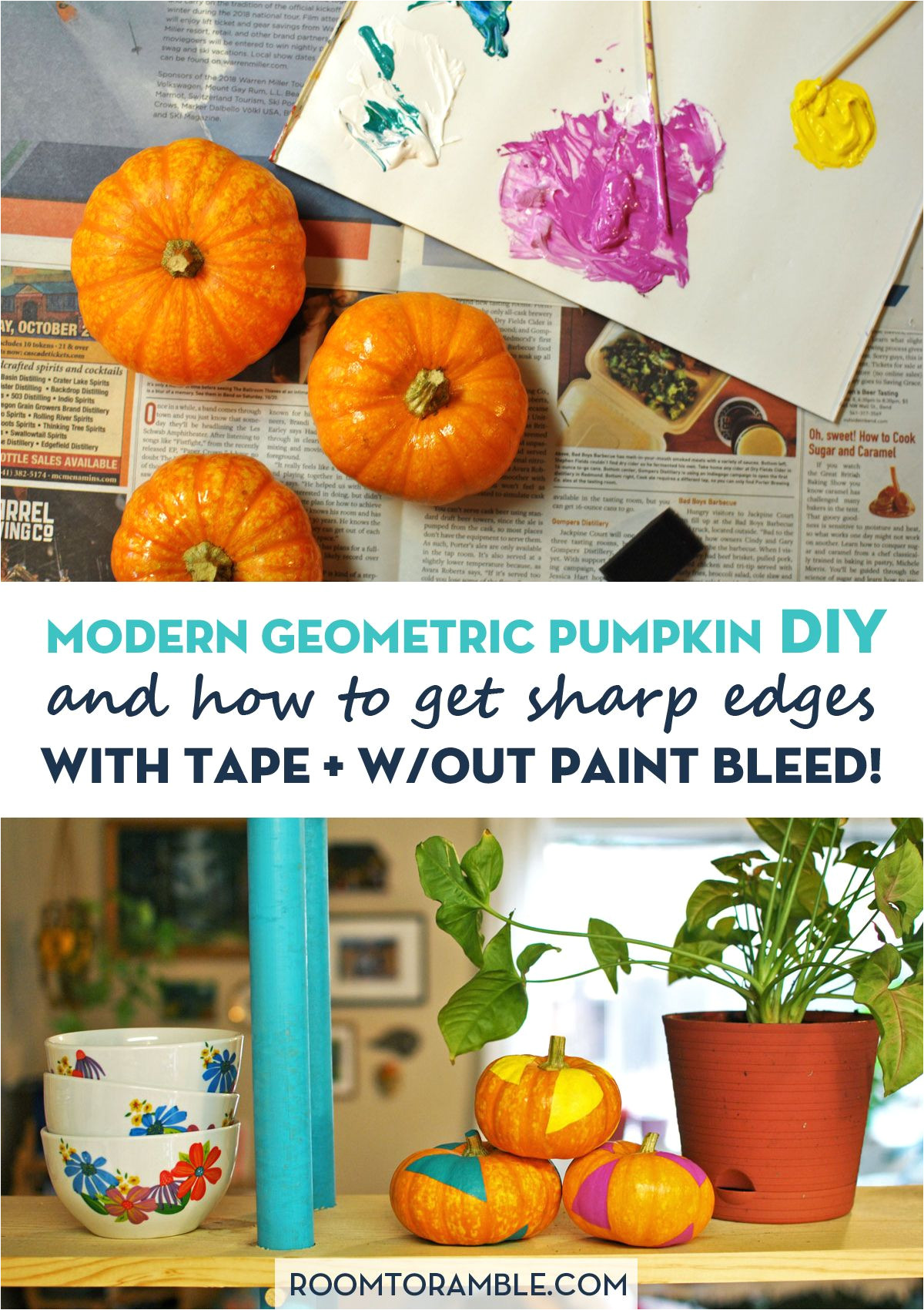 decorate your home for fall with a modern twist try this geometric pumpkin diy along with a helpful trick for painting shapes with a sharp edge