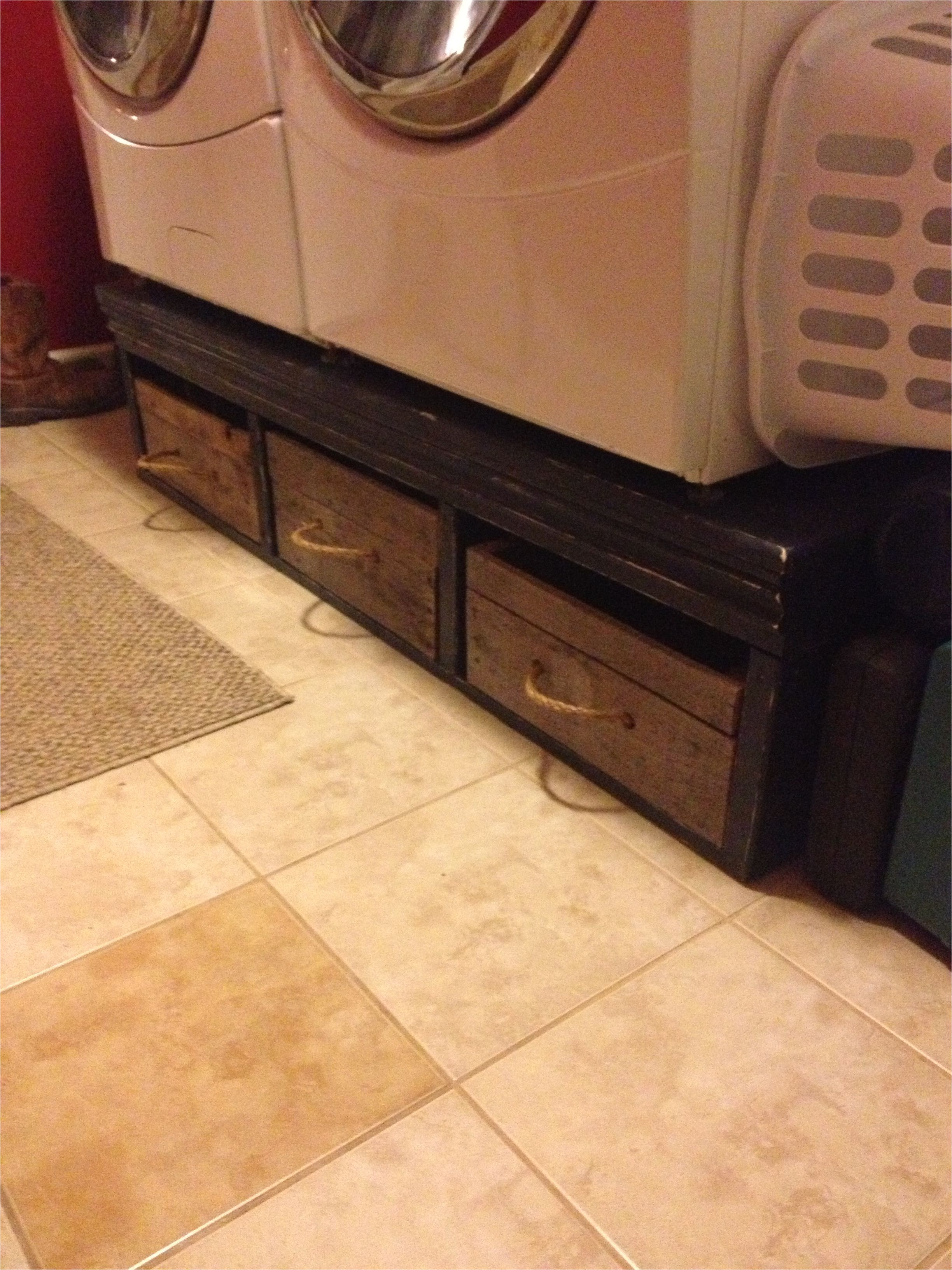 washer and dryer pedestal with pallet wood boxes for drawers made for kriston