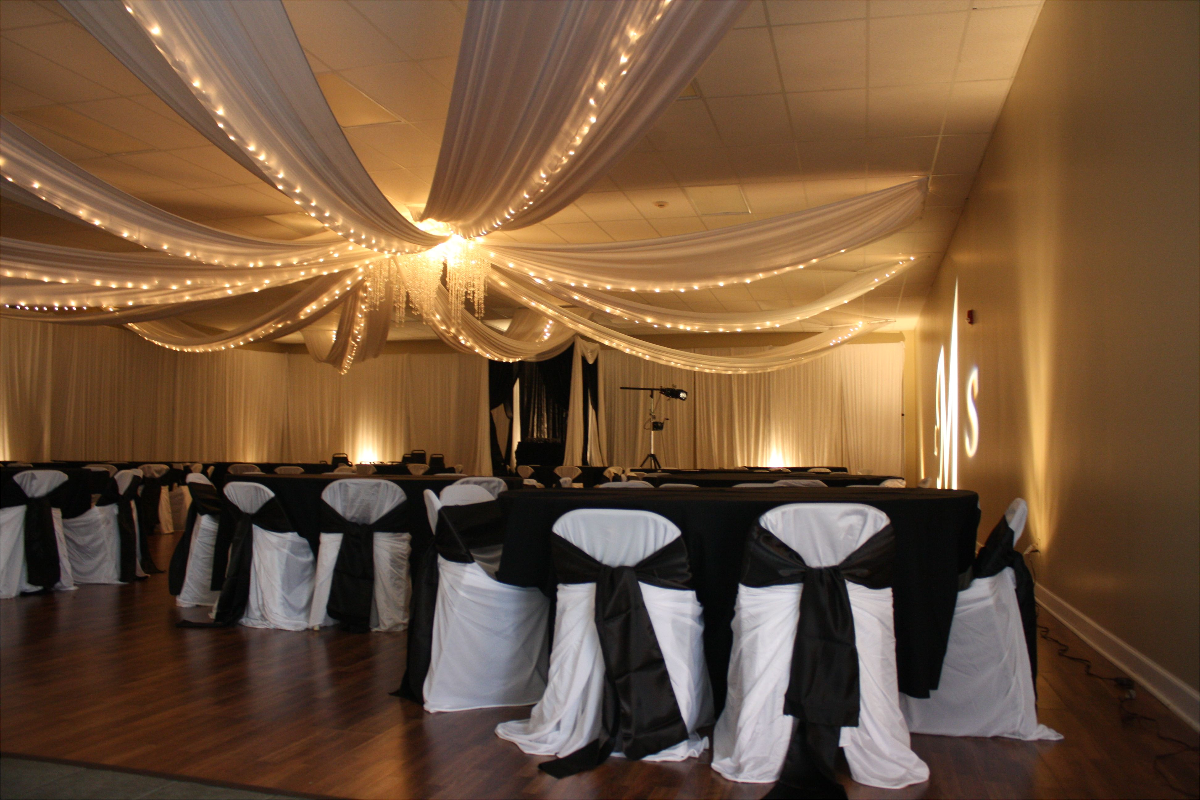 draped ceiling with fairy lights