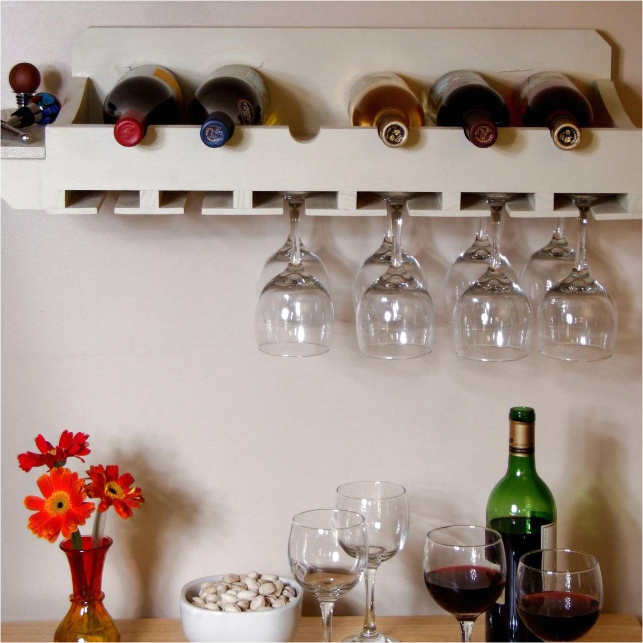 a wine rack with places for bottles and glasses diy network