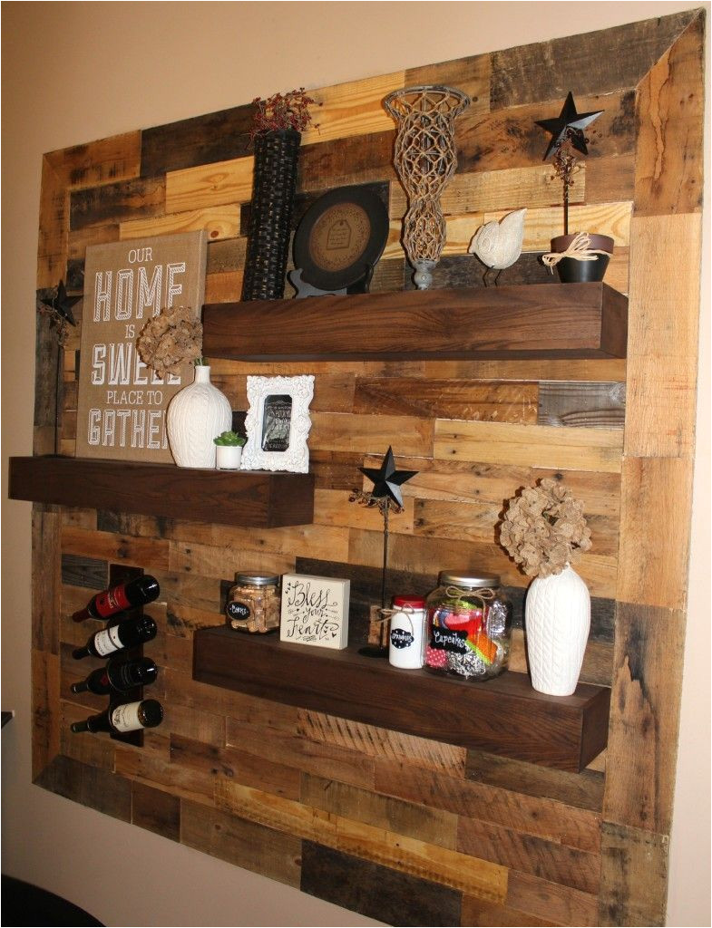 pallet wall with floating shelves