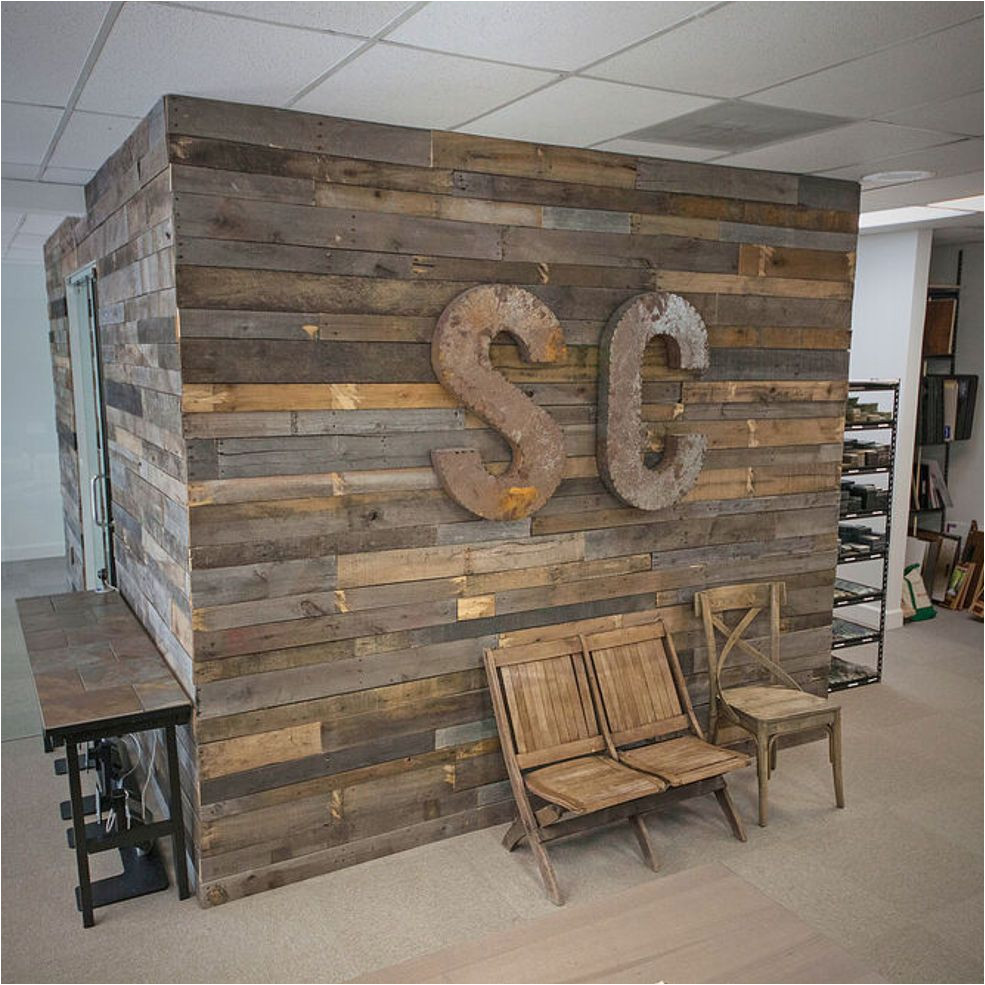 pallet wall office renovation