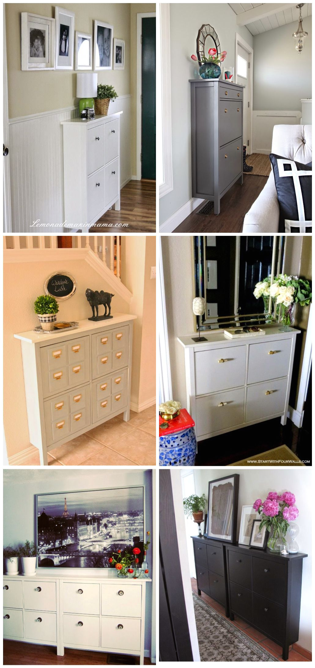 ikea hemnes shoe cabinet only has front legs to allow for the closest fit to the wall the minimal 8 5 11 75 depth is ideal for a small entry hallway