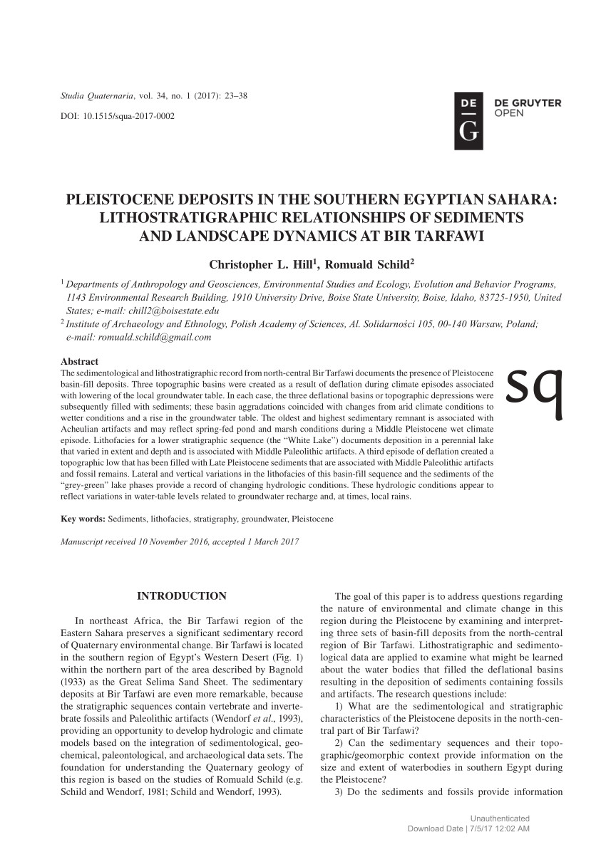 pdf pleistocene deposits in the southern egyptian sahara lithostratigraphic relationships of sediments and landscape dynamics at bir tarfawi