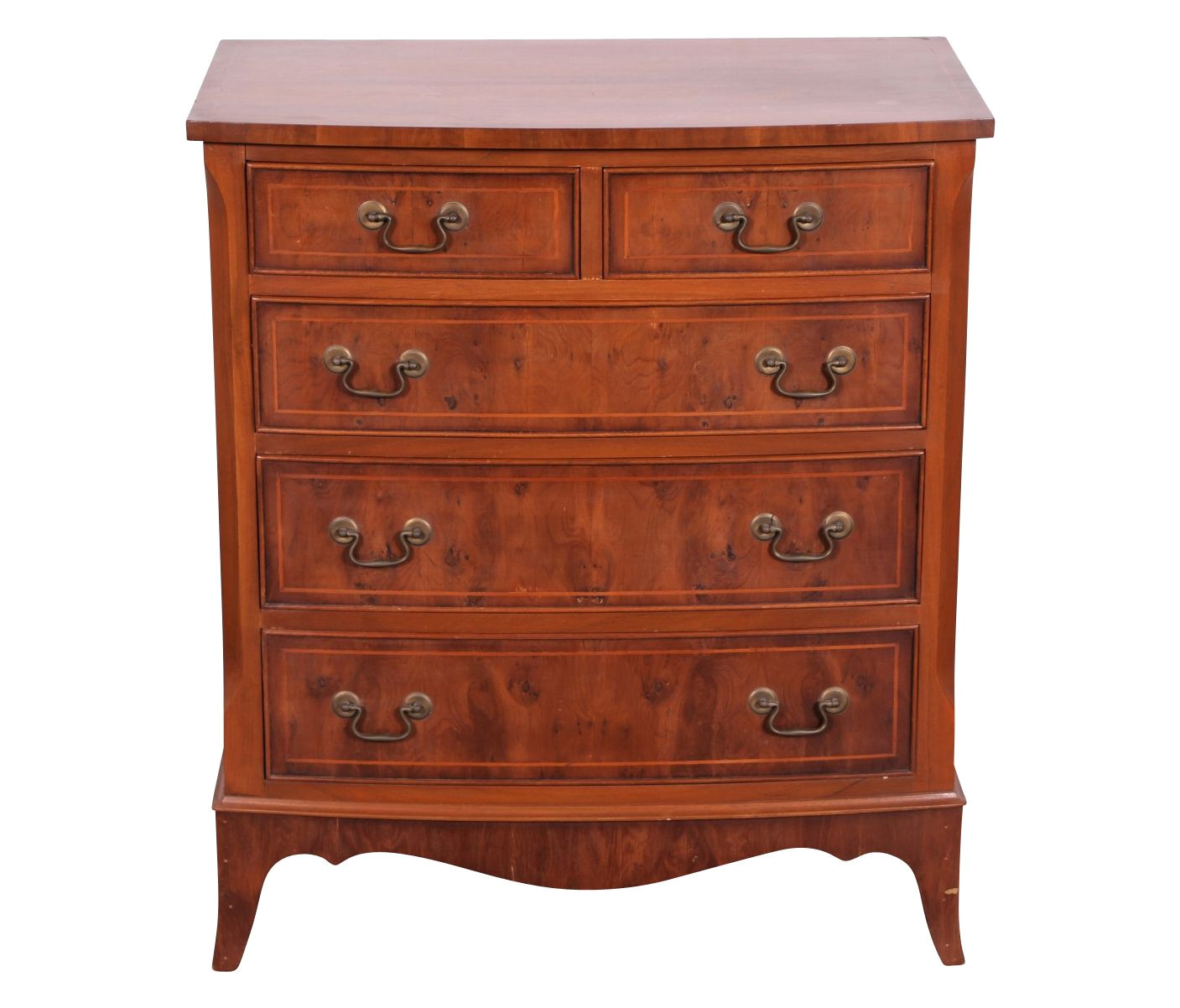 antique chest 2c having 2 over 3 drawers 2c string inlay 2c bracket feet and drop pull hardware