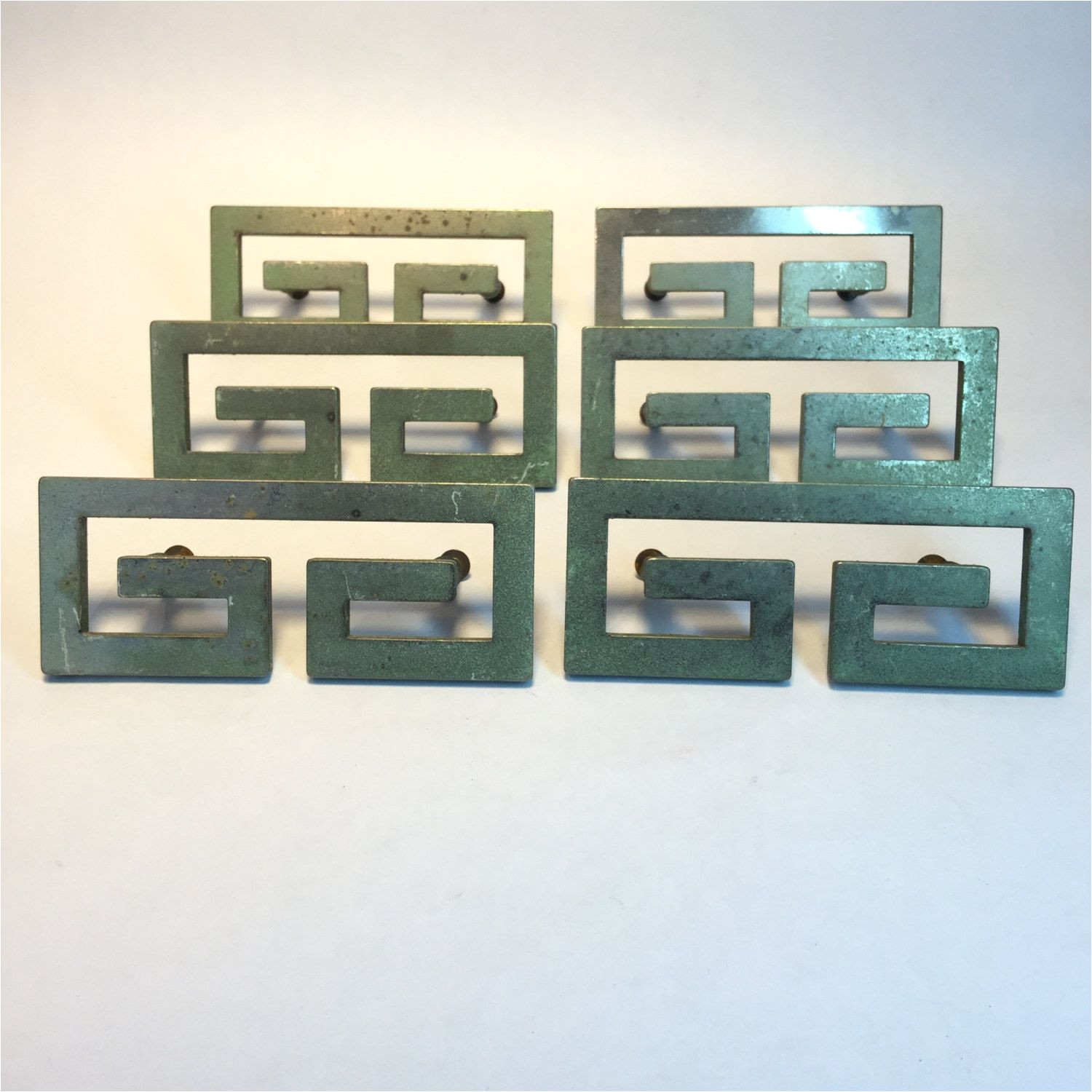 greek key style drawer pulls lot of 6 vintage 3 inch centers replacement drawer cabinet hardware by retroresalesandiego on etsy