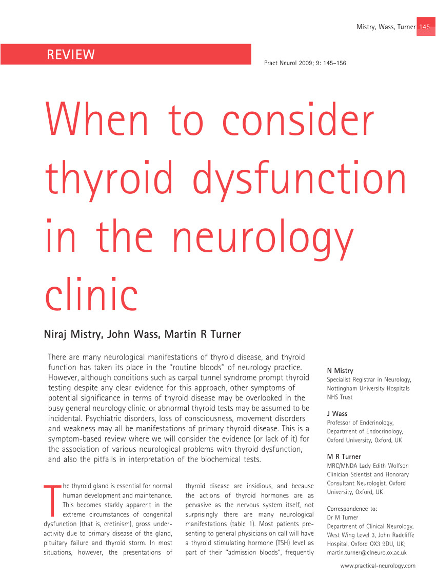 pdf when to consider thyroid dysfunction in the neurology clinic