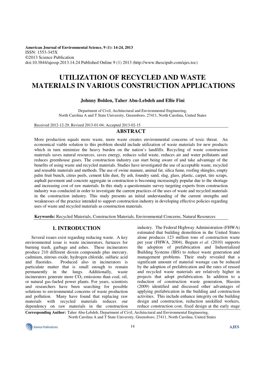 pdf solid waste characterization and recycling potential for university technology petronas academic buildings