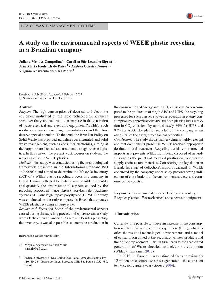 pdf a study on the environmental aspects of weee plastic recycling in a brazilian company