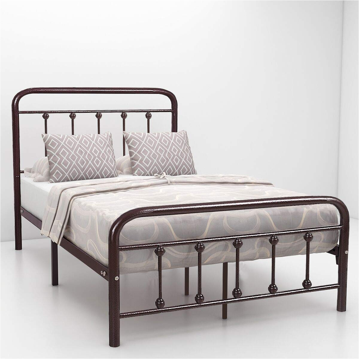 amazon com homerecommend dark bronze metal bed frame platform with headboard and footboard box spring replacement mattress foundation heavy duty steel