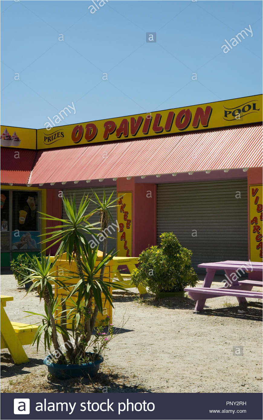 picnic tables od pavilion north myrtle beach sc stock image