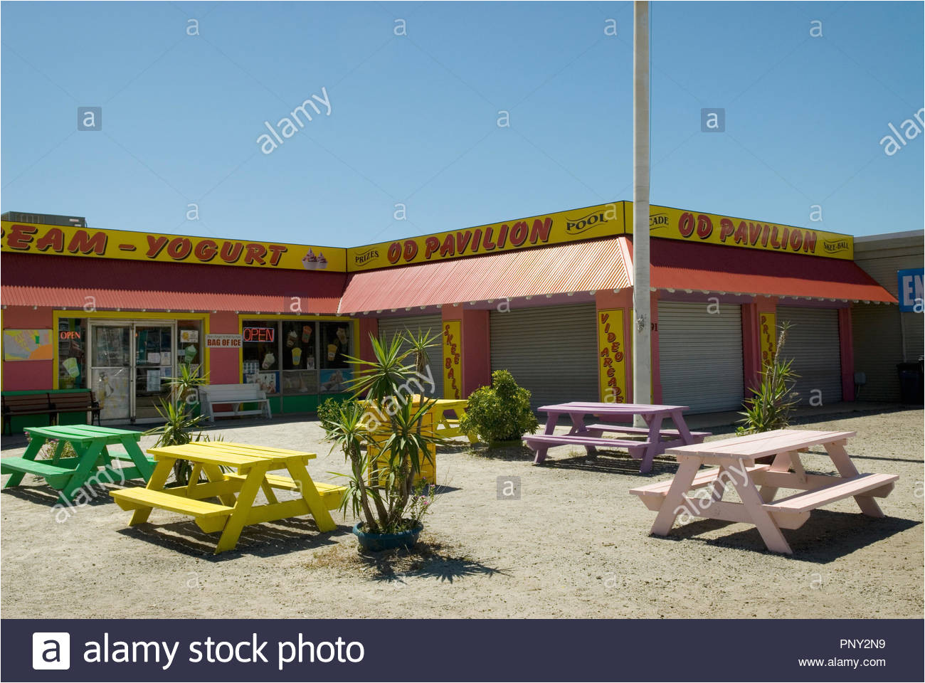 picnic tables od pavilion north myrtle beach sc stock image