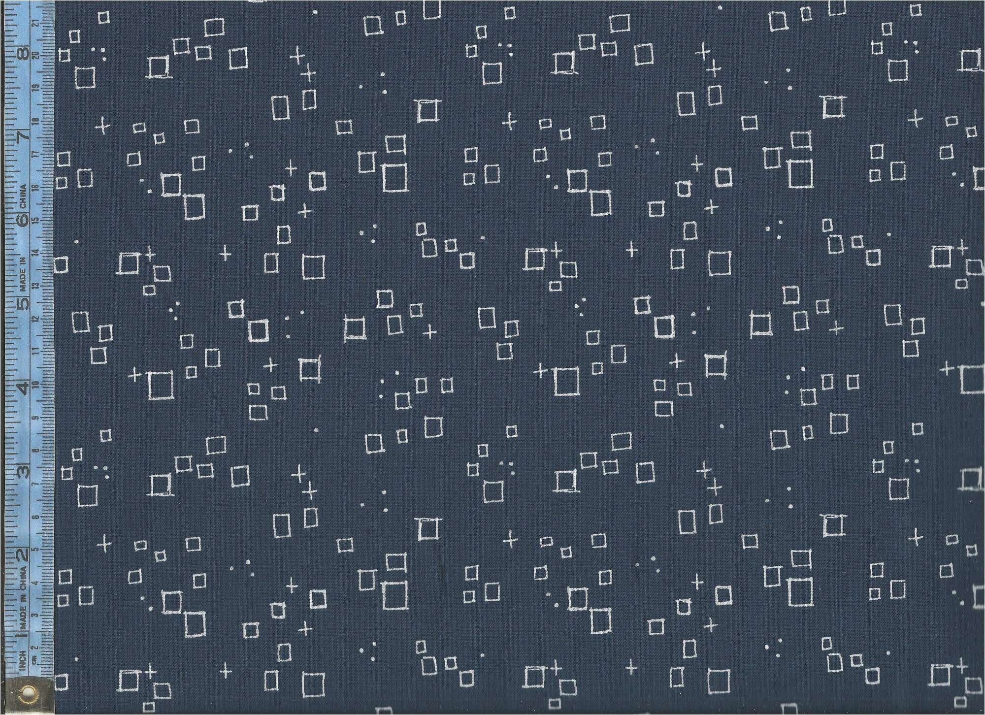 curious dream white squares and dotted plus signs on dark navy blue background