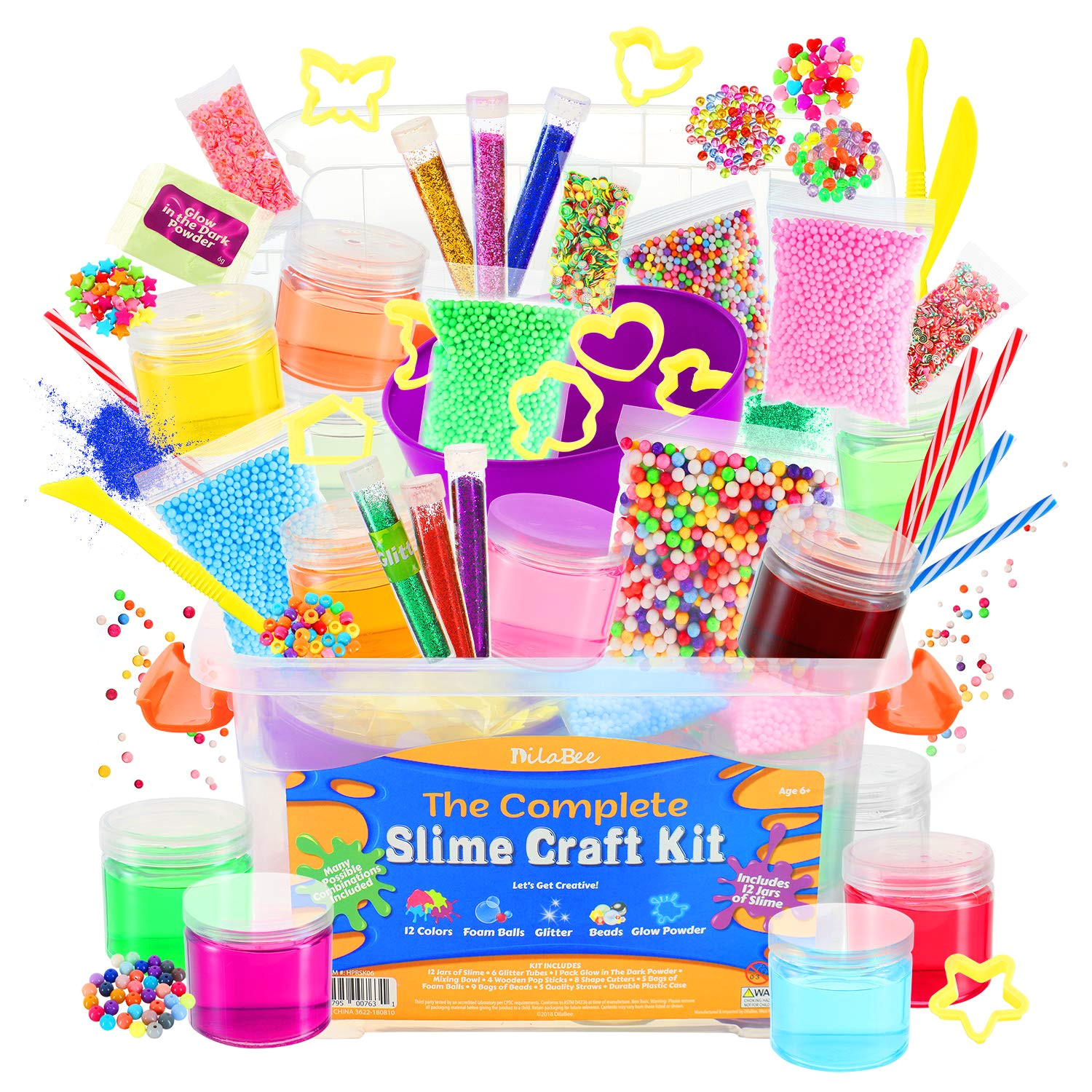 amazon com dilabee ultimate diy slime making kit for girls and boys package includes 12 ready mixed slime glitter glow powder charms beads mixing