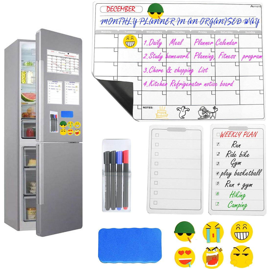 magnetic dry erase calendar set for fridge abimars large monthly weekly refrigerator calendar whiteboard meal planner memo board