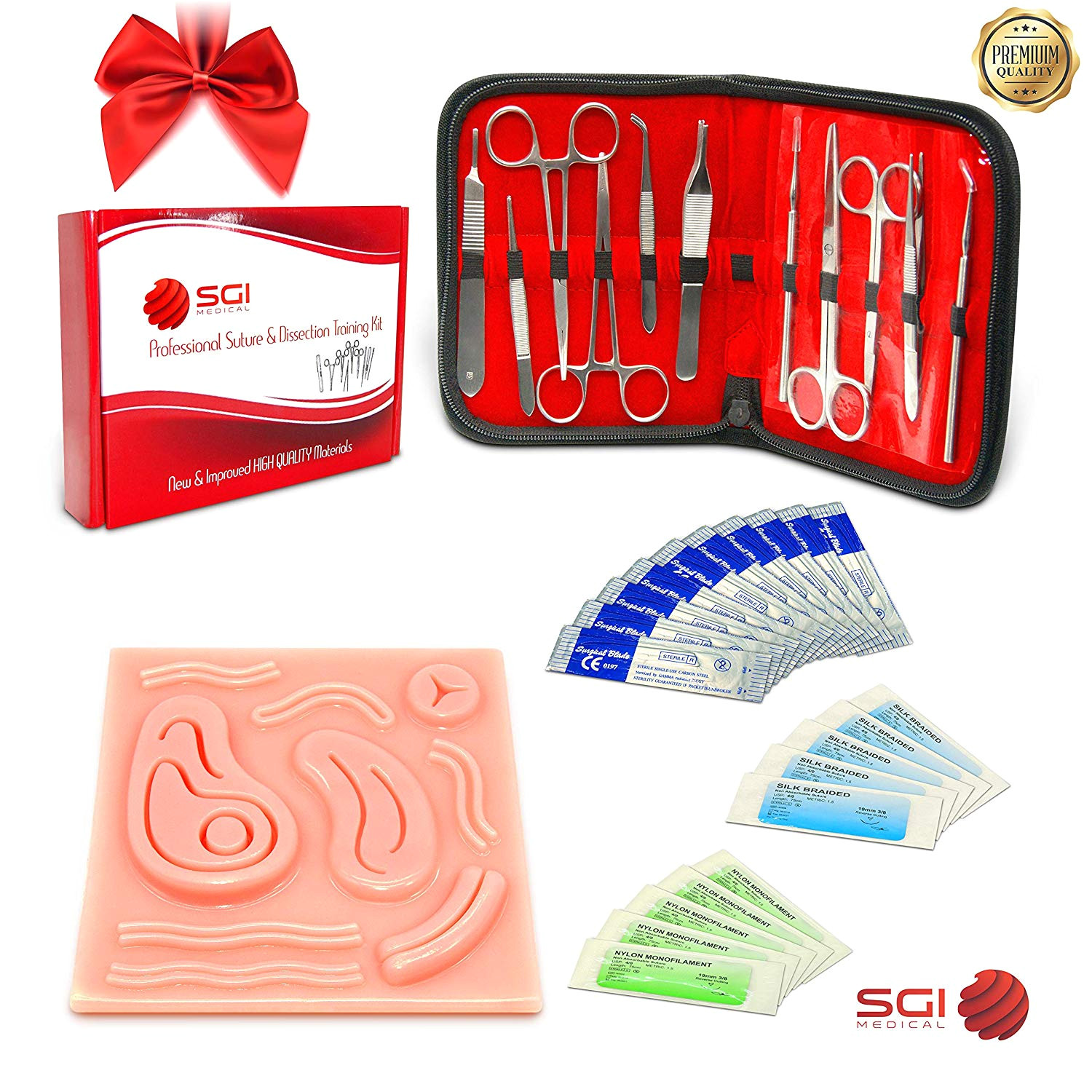 suture kit practice medical sutures and dissection with 3d silicone pad sterile needles surgical scissors scalpel blades forceps demonstration