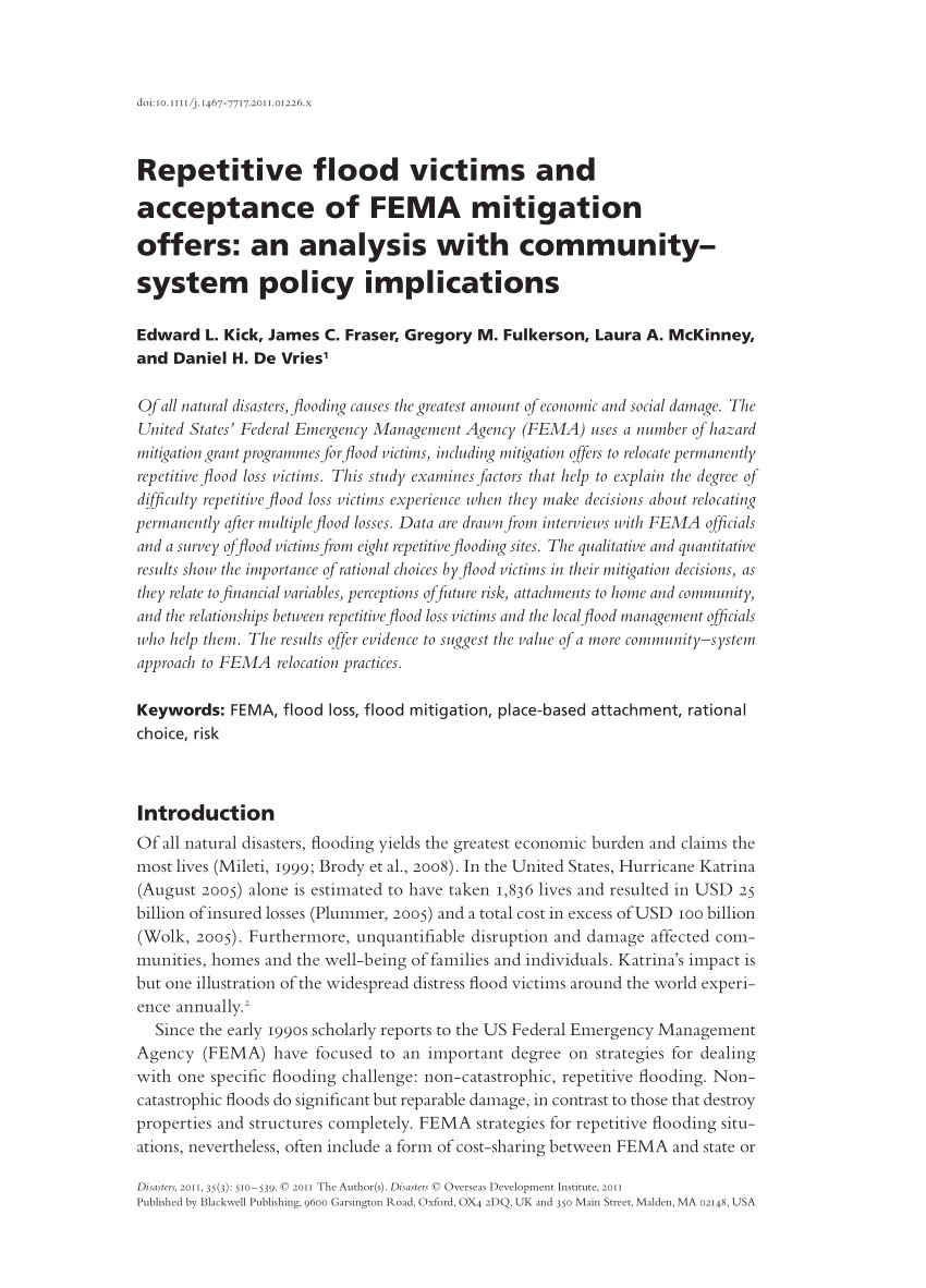 pdf repetitive flood loss victims and their acceptance of fema mitigation and relocation offers an analysis of rational choices with community system