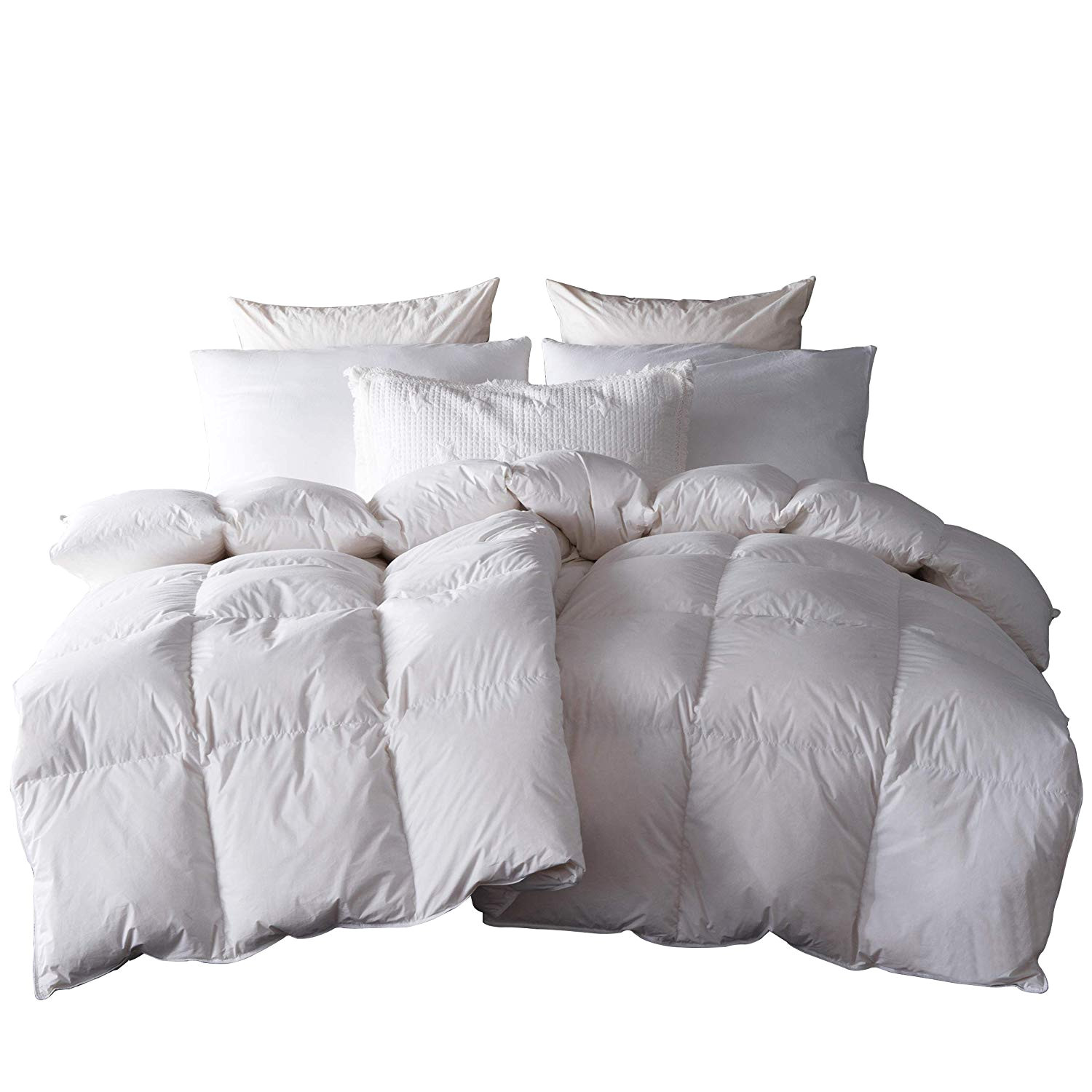 amazon com snowman white goose down feather blend comforter queen size 100 cotton cover down proof baffle boxes construction soft and warm home