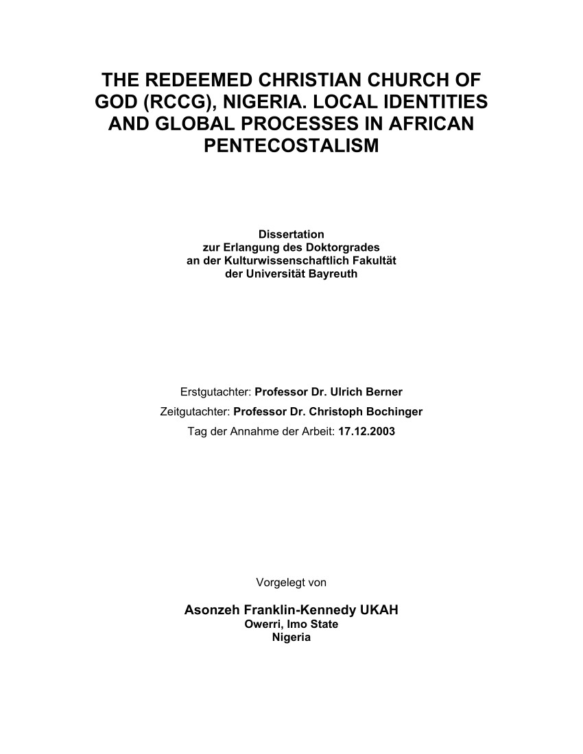 pdf the redeemed christian church of god rccg nigeria local identities and global processes in african pentecostalism