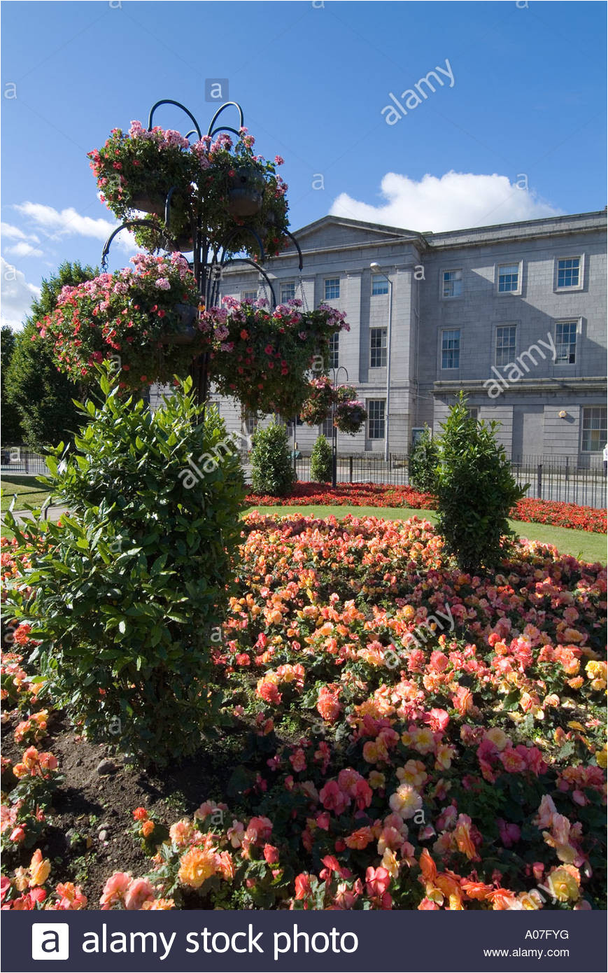 typischen floralen grenz und hangenden korb hier aua erhalb woolmanhill krankenhauses in aberdeen city stockbild