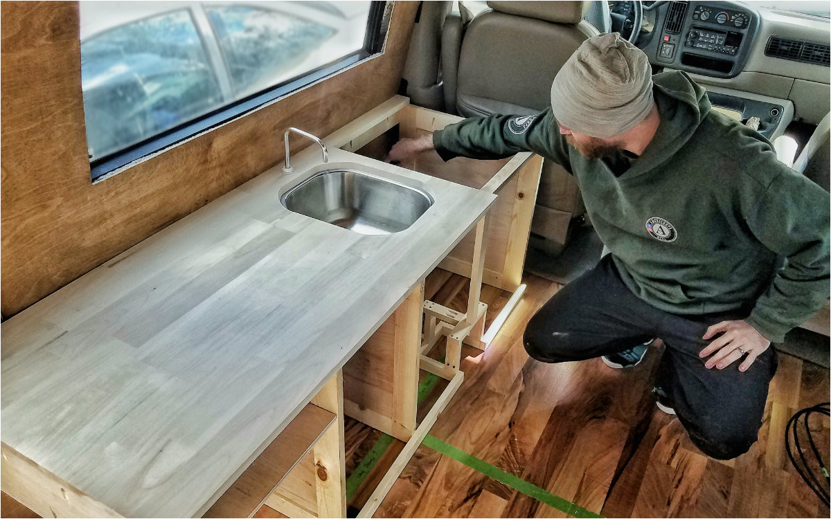 custom van build kitchen cabinets