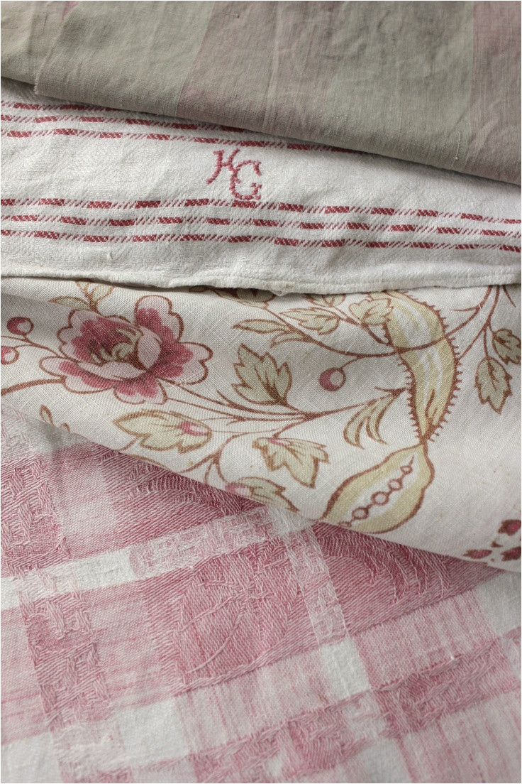 antique vintage french fabrics materials project bundle faded pinks linen