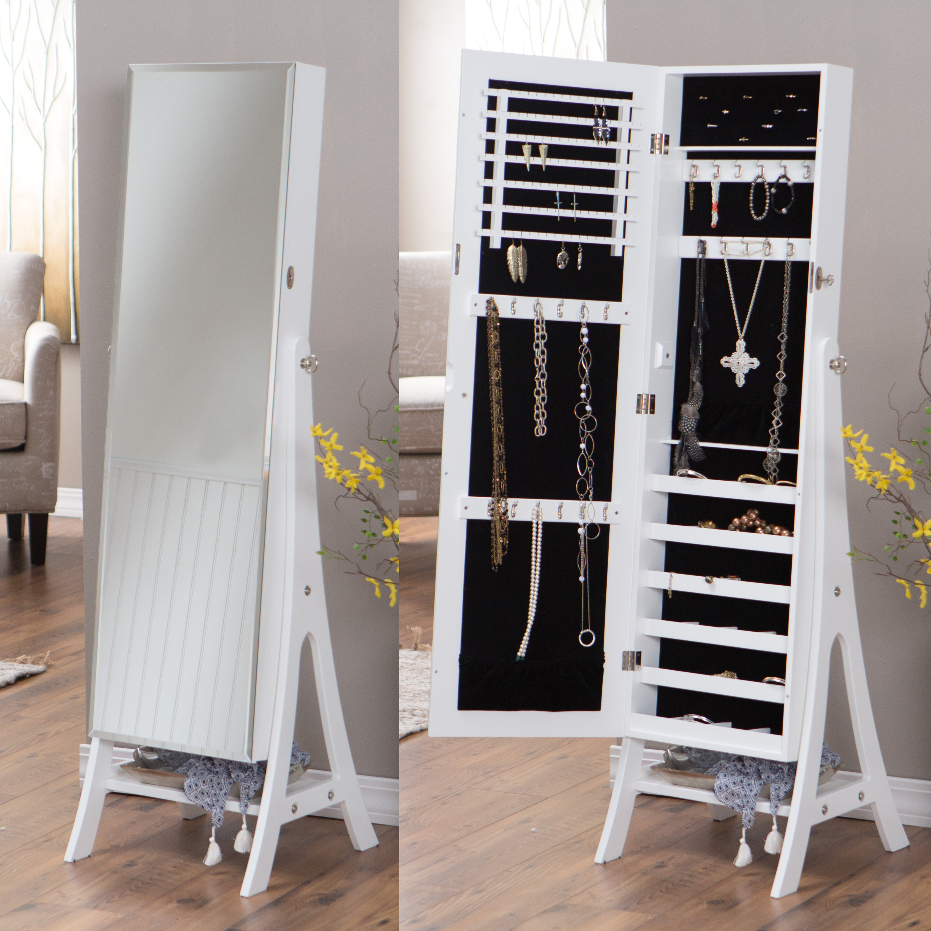 belham living white full length cheval mirror jewelry armoire with lock hayneedle