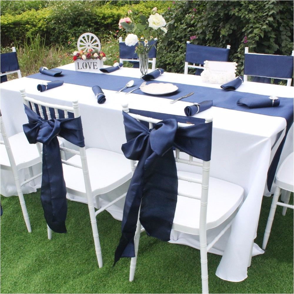 azul marino silla del saten fajas europa fundas para sillas para la fiesta de la boda banquete cena decoracia n textiles para el hogar en fajas de hogar y