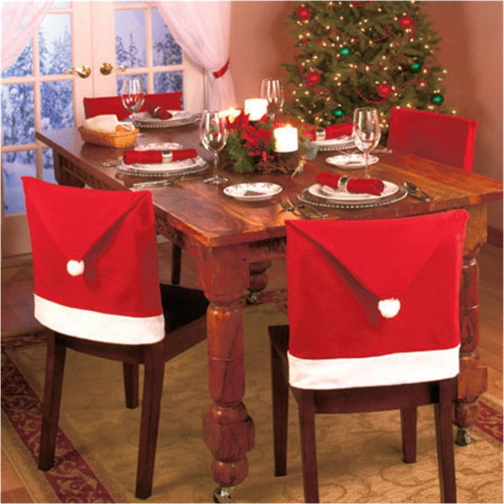 compre cubiertas de la silla de navidad papa noel red hat para la decoracia n de la cena decoraciones para el hogar adornos suministros al por mayor 6 unids