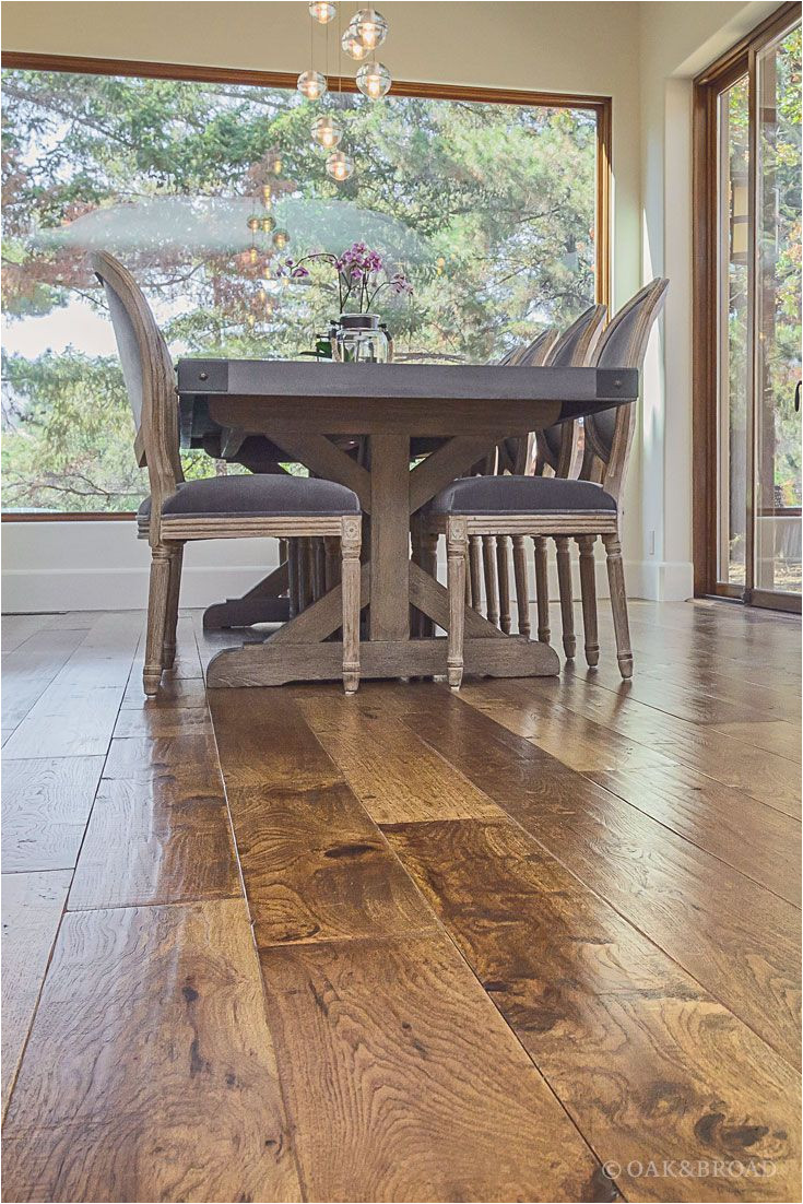wide plank hand scraped hickory hardwood floor by oak and broad detail of heavy farm