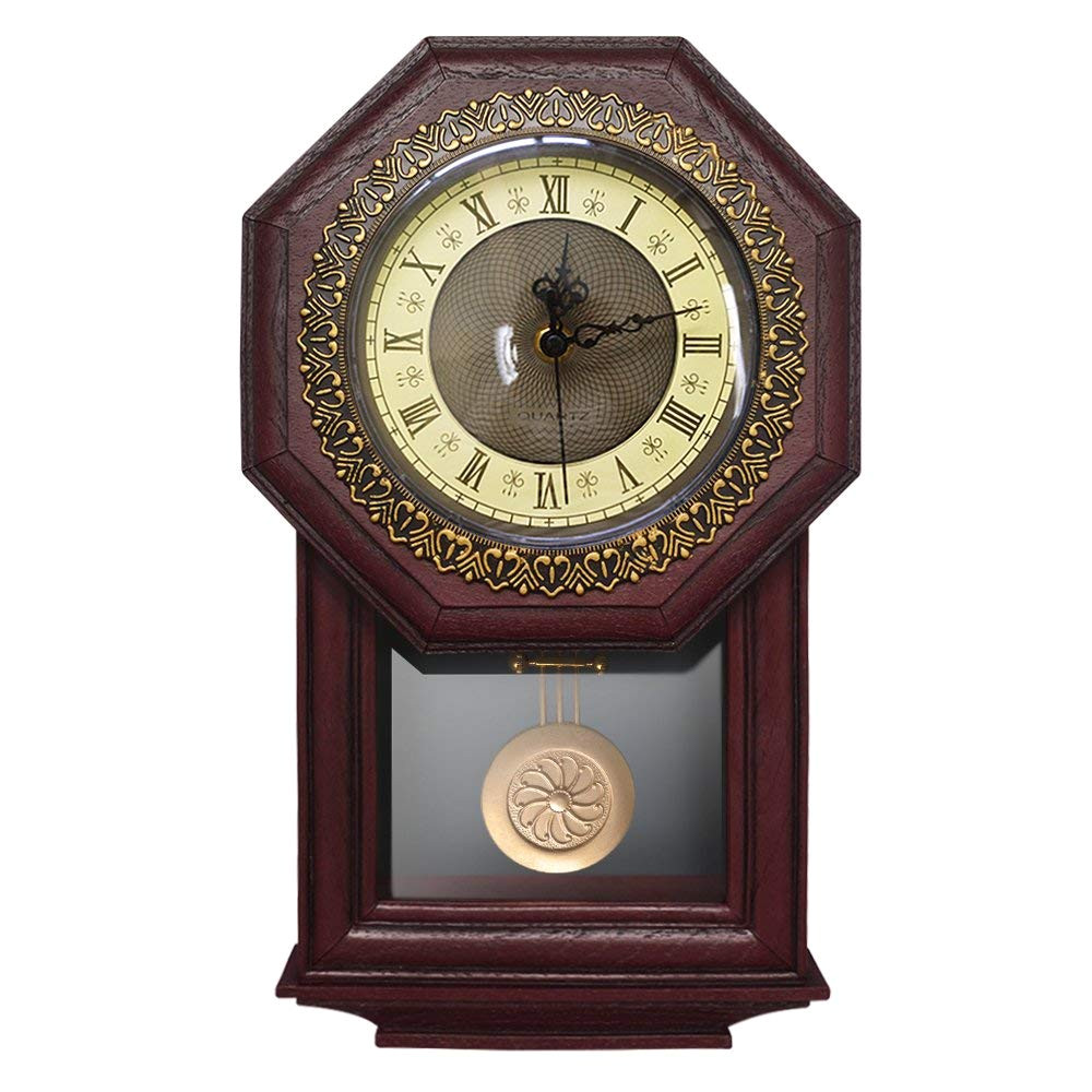 giftgarden silent wall clock with pendulum antique retro non ticking quartz movement clocks classical decor for bedroom living room kitchen