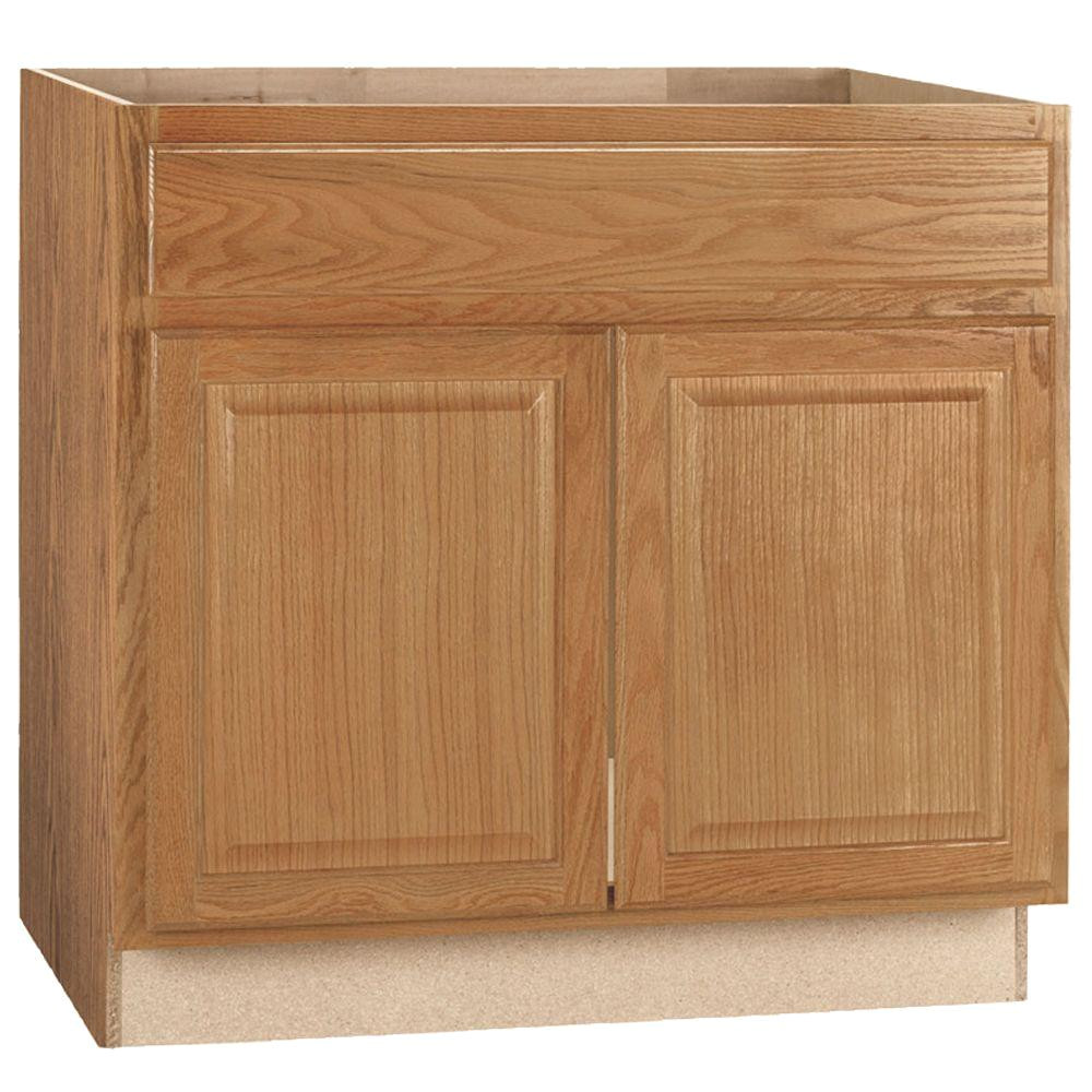 hampton bay hampton assembled 36x34 5x24 in sink base kitchen cabinet in medium oak