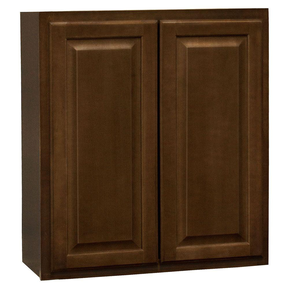 hampton assembled 27x30x12 in wall kitchen cabinet in cognac