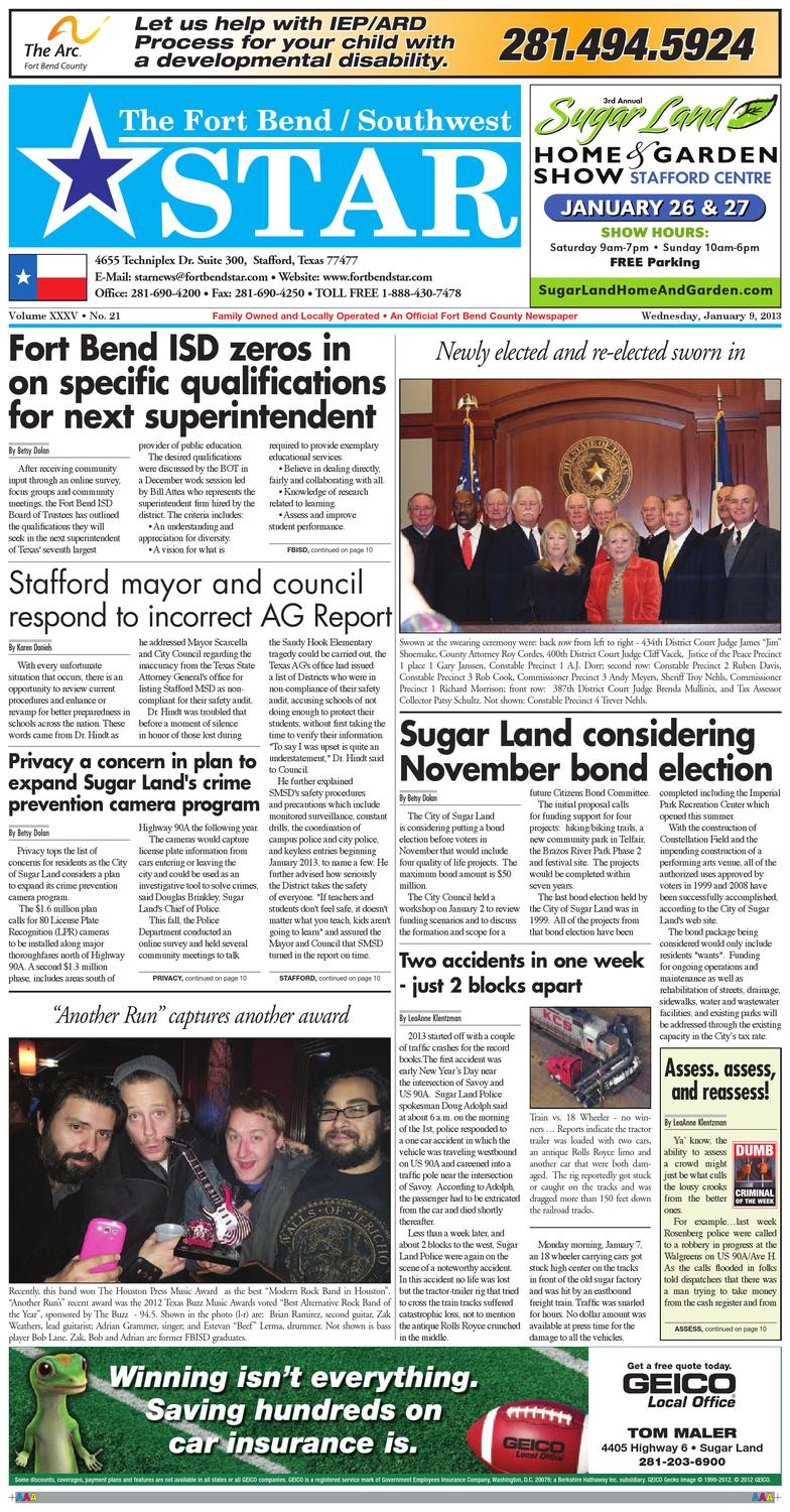january 9 2013 fort bend community newspaper for sugar land richmond stafford mo city katy by fort bend star newspaper issuu