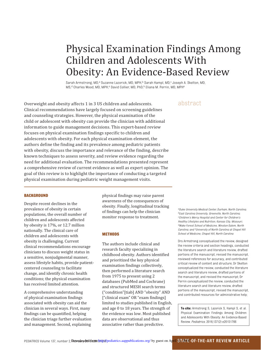 pdf physical examination findings among children and adolescents with obesity an evidence based review