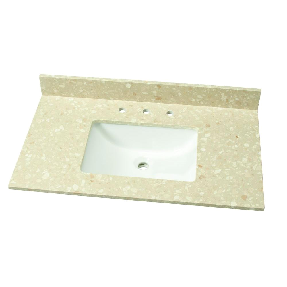 home decorators collection 37 in w engineered marble single vanity top in piatra beige with