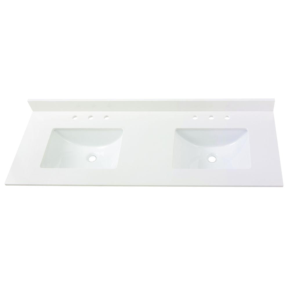 home decorators collection 61 in w x 22 in d engineered marble vanity top in snowstorm with white double trough basins 63203 the home depot