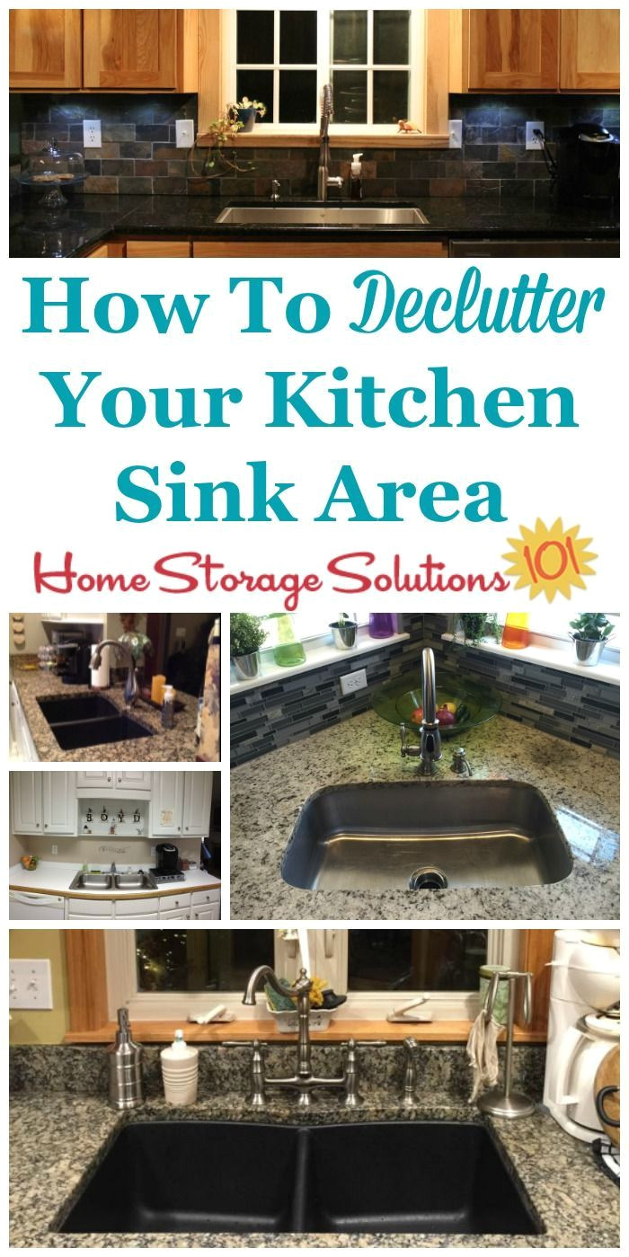 how to declutter your kitchen sink area of unneeded items so you can have a calming space to look at plus a good work space for all sink related tasks in