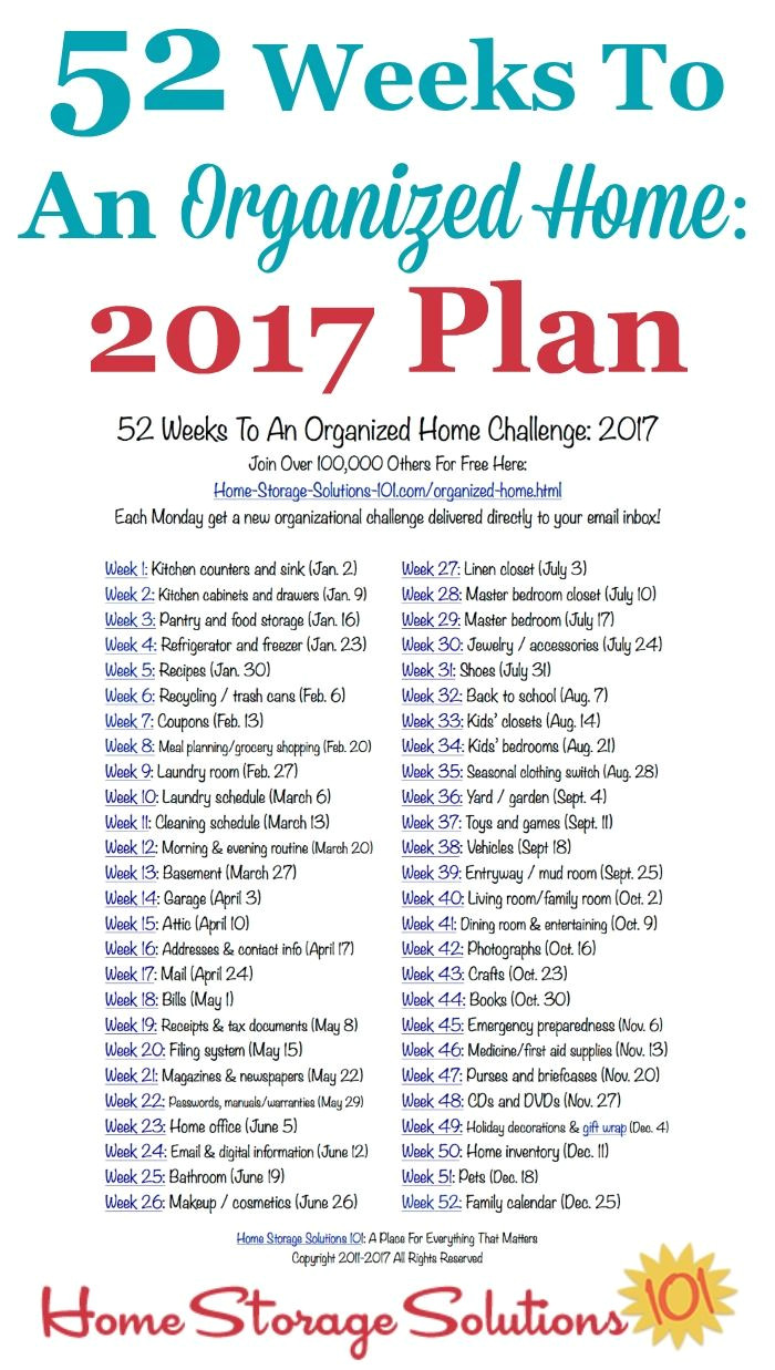 52 weeks to an organized home join the weekly challenges free printable organizing and storage